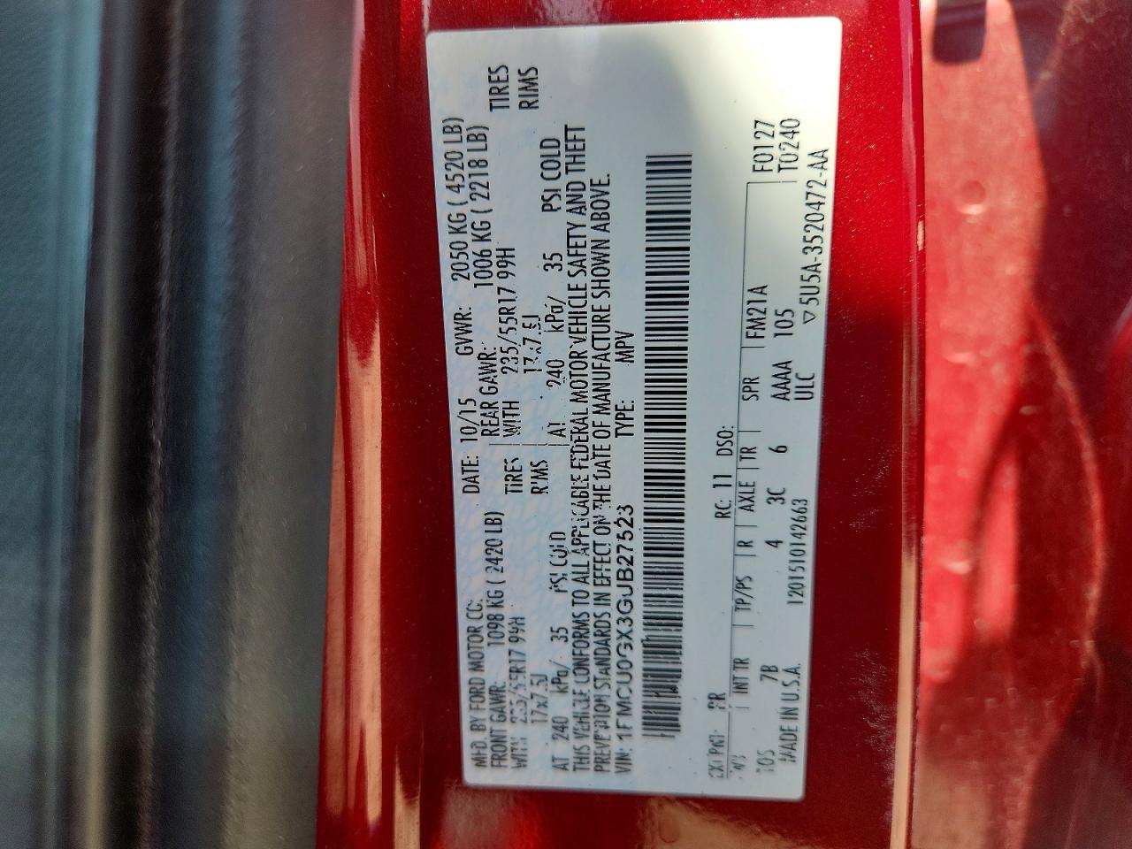 2016 Ford Escape Se Red vin: 1FMCU0GX3GUB27523