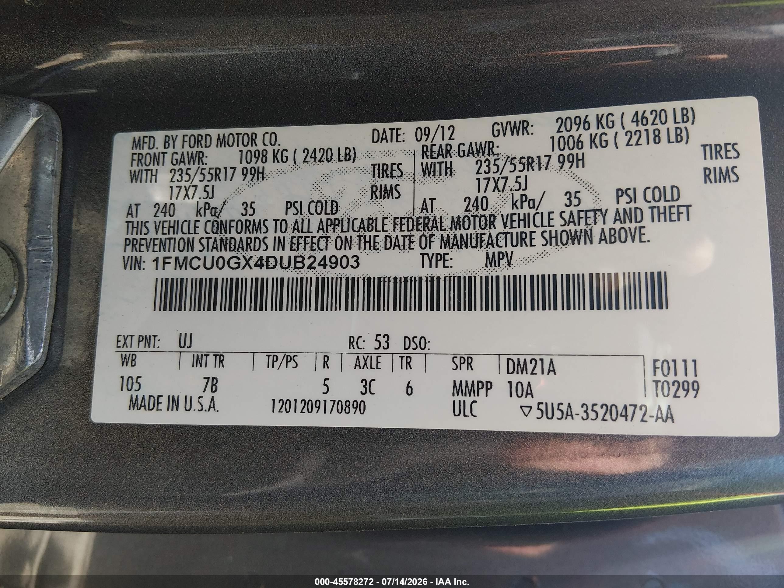 2013 Ford Escape Se Gray vin: 1FMCU0GX4DUB24903