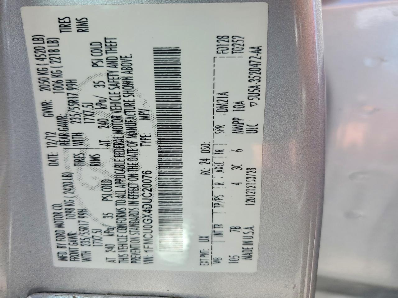 2013 Ford Escape Se Silver vin: 1FMCU0GX4DUC20076
