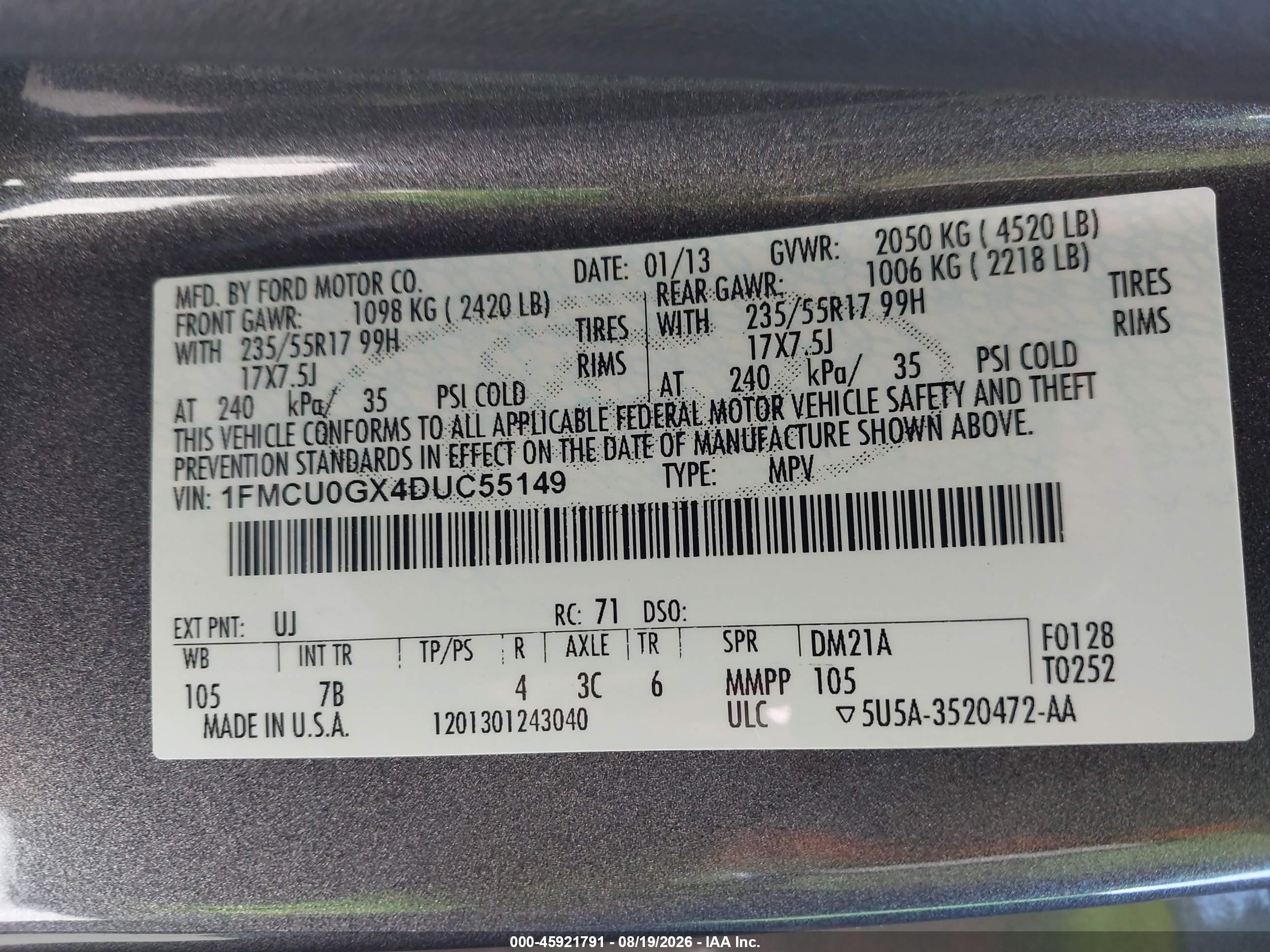 2013 Ford Escape Se Серый vin: 1FMCU0GX4DUC55149