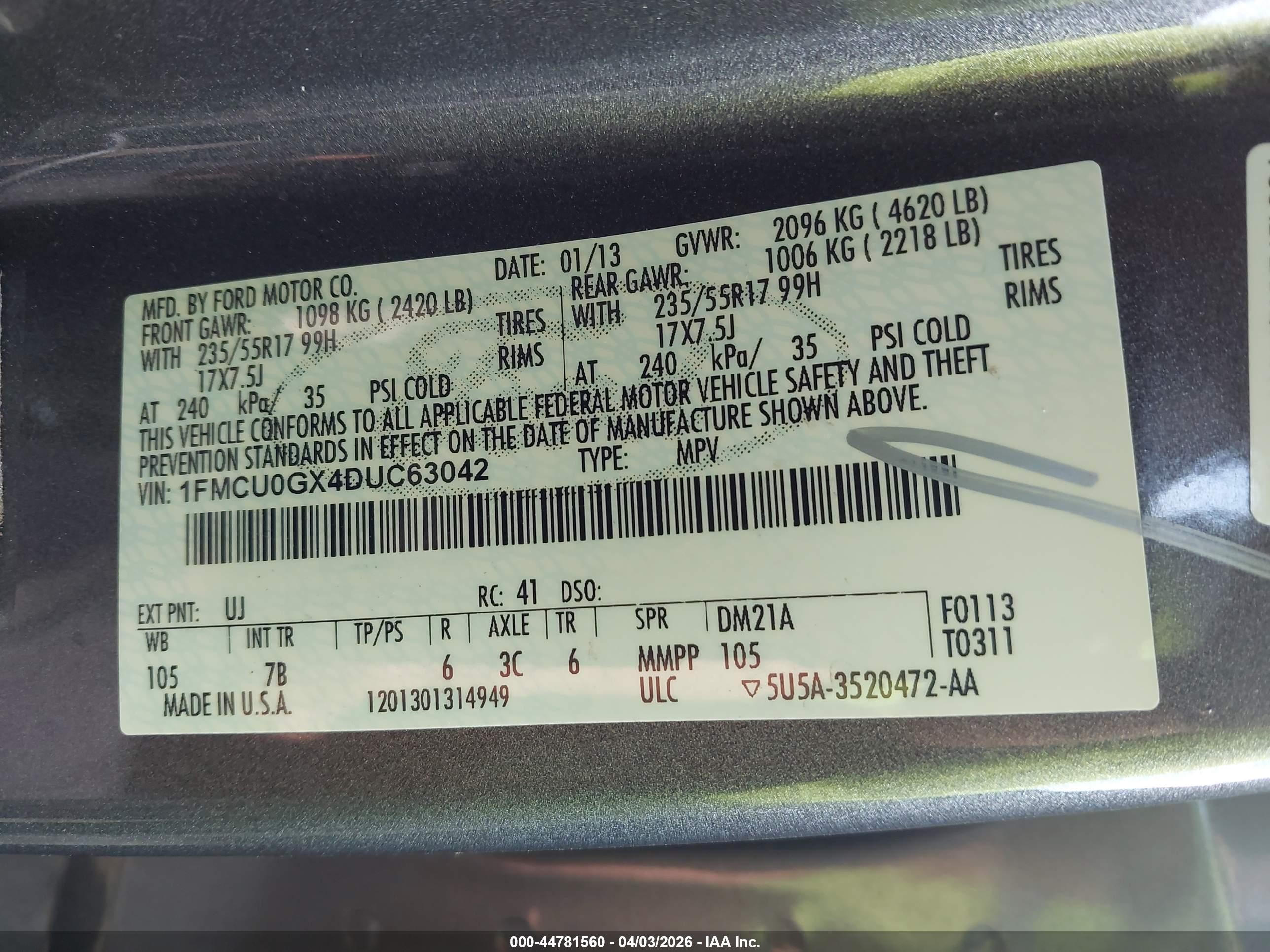 2013 Ford Escape Se Gray vin: 1FMCU0GX4DUC63042