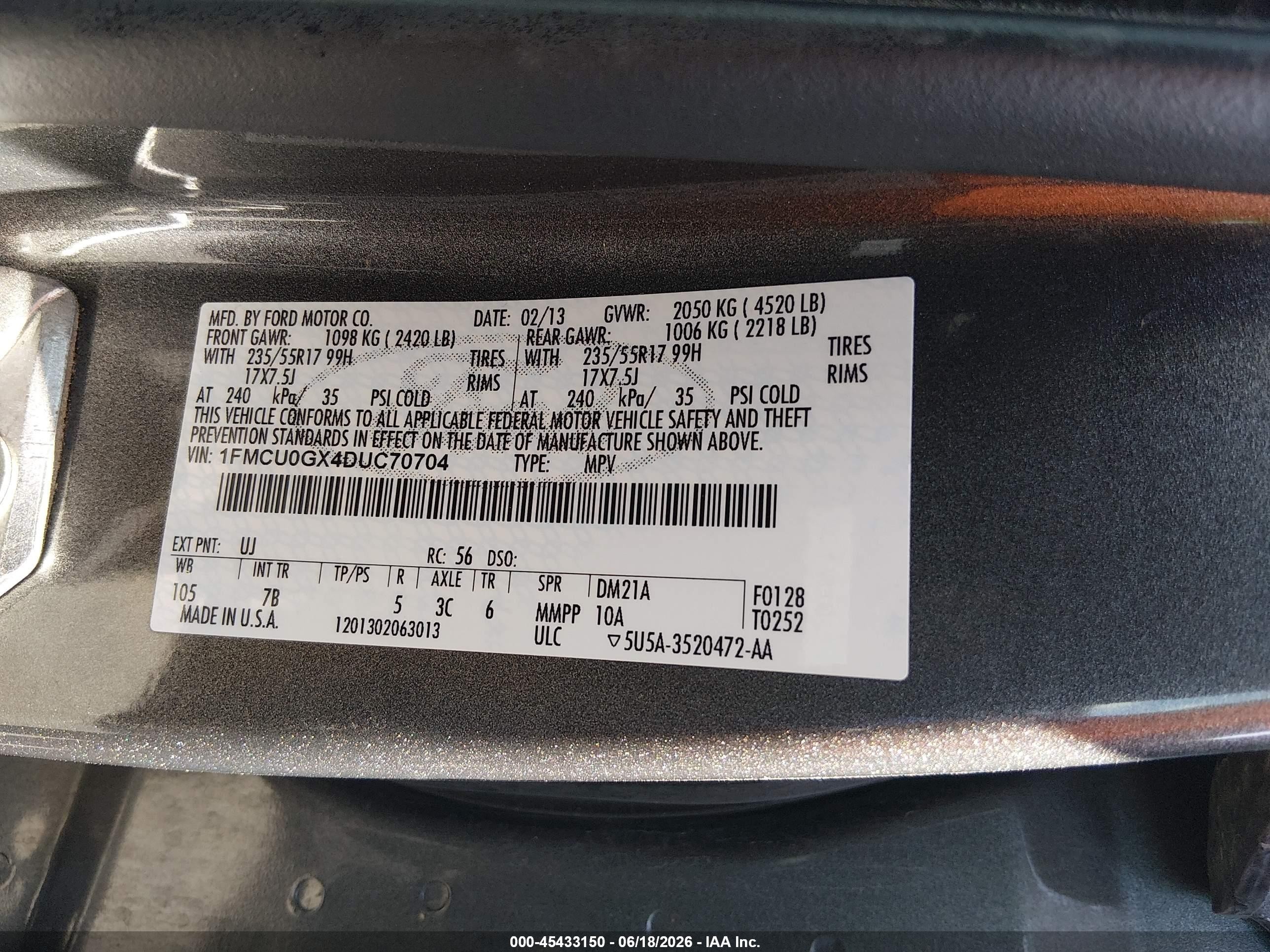 2013 Ford Escape Se Black vin: 1FMCU0GX4DUC70704
