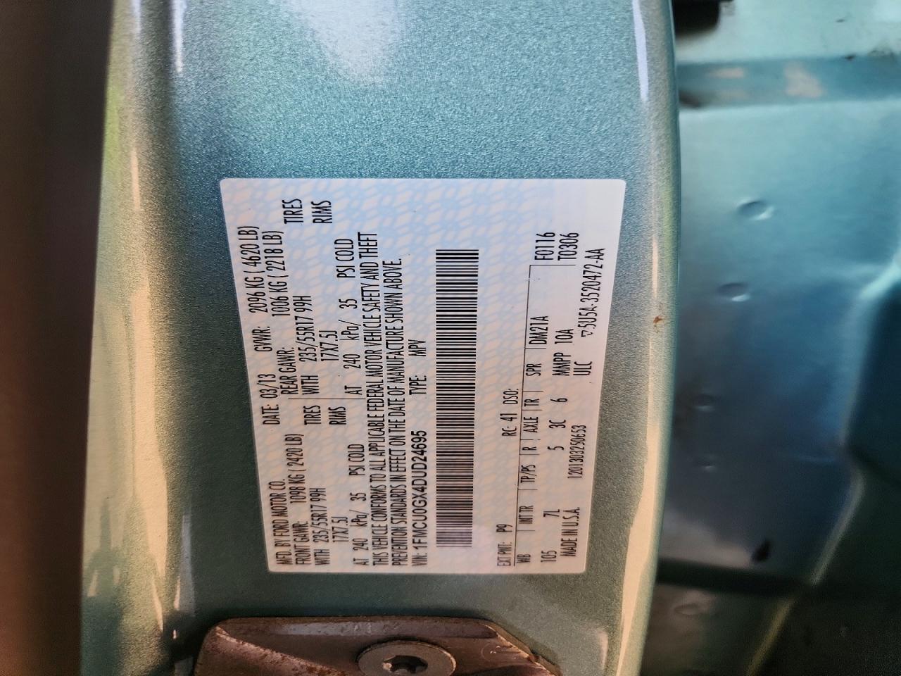2013 Ford Escape Se Turquoise vin: 1FMCU0GX4DUD24695
