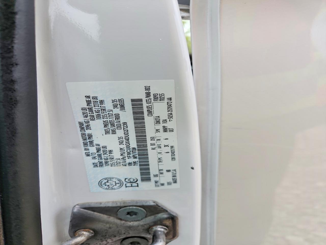 2013 Ford Escape Se White vin: 1FMCU0GX4DUD27239
