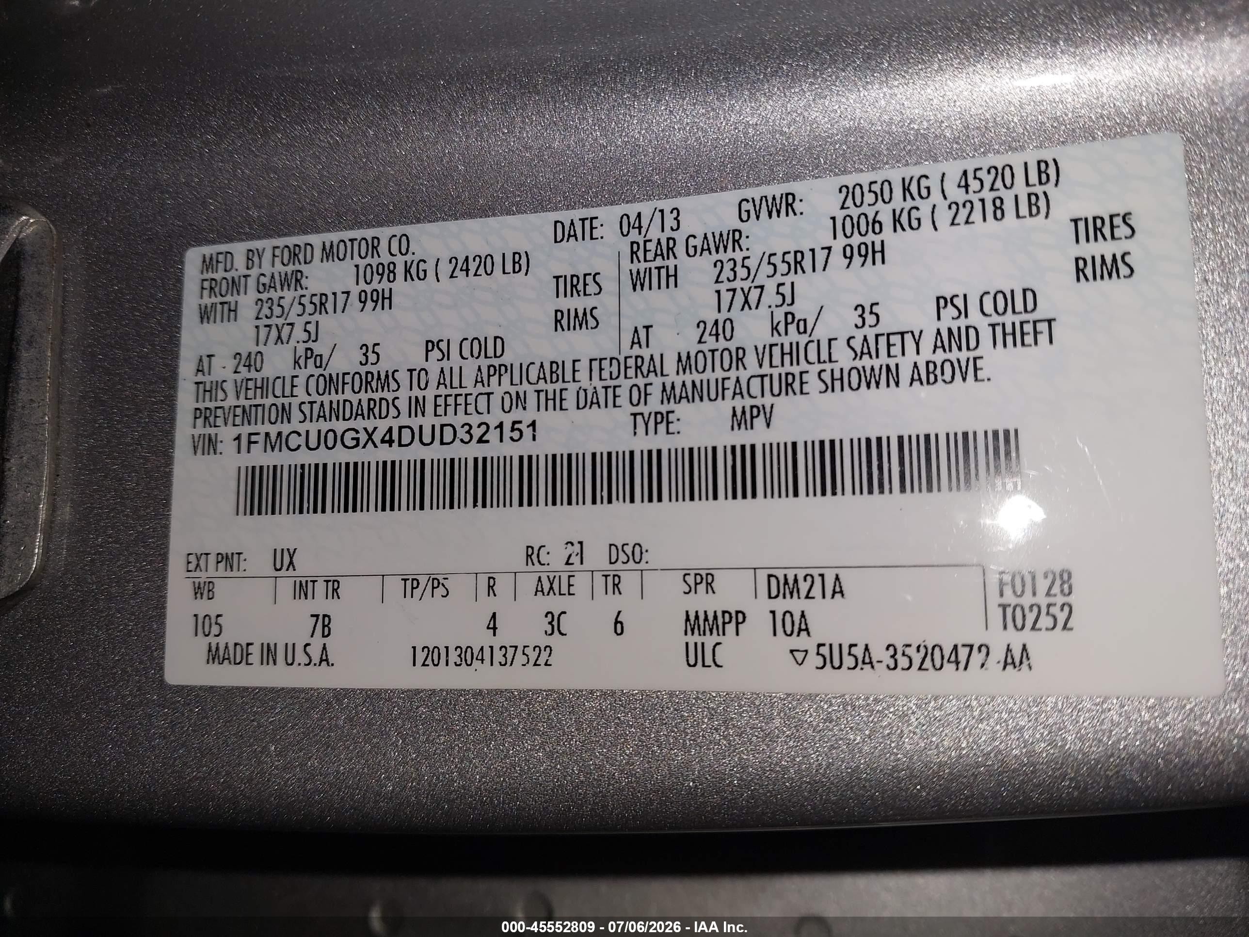 2013 Ford Escape Se Silver vin: 1FMCU0GX4DUD32151