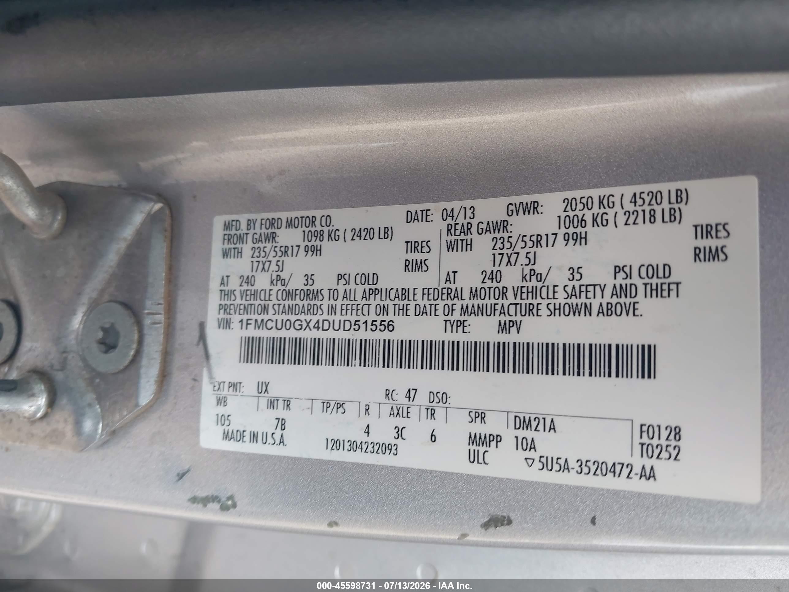 2013 Ford Escape Se Silver vin: 1FMCU0GX4DUD51556