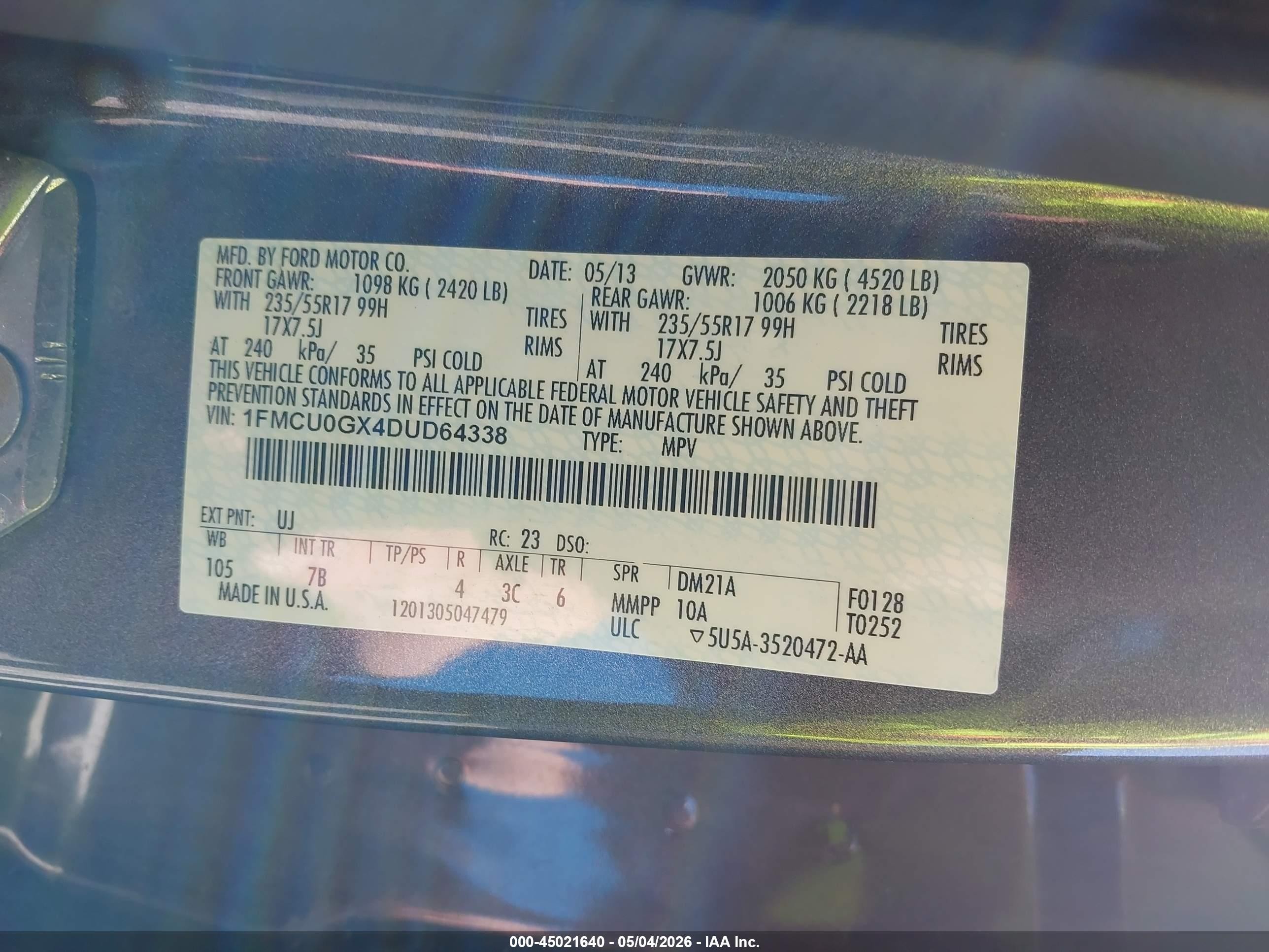 2013 Ford Escape Se Gray vin: 1FMCU0GX4DUD64338
