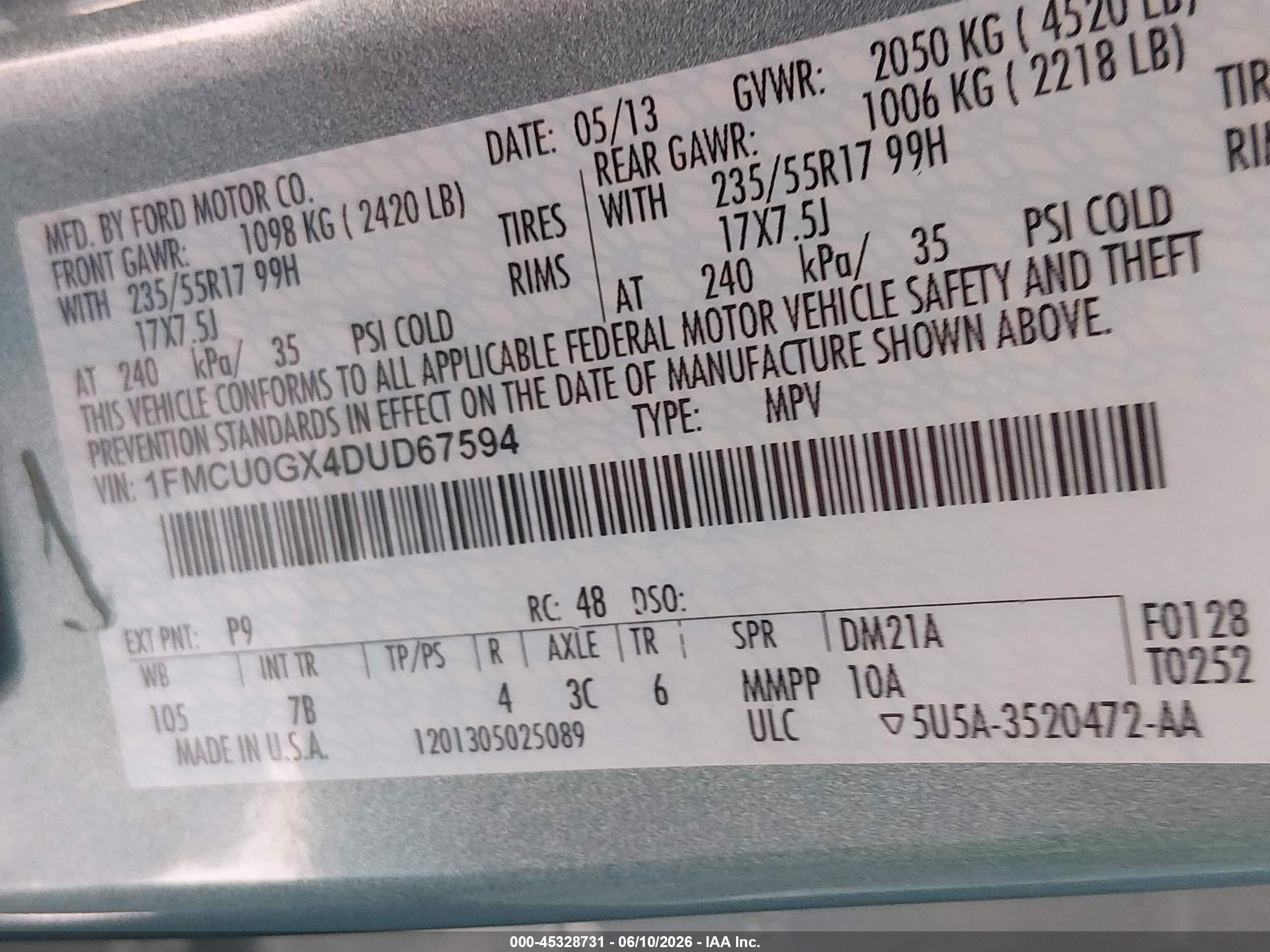 2013 Ford Escape Se Blue vin: 1FMCU0GX4DUD67594