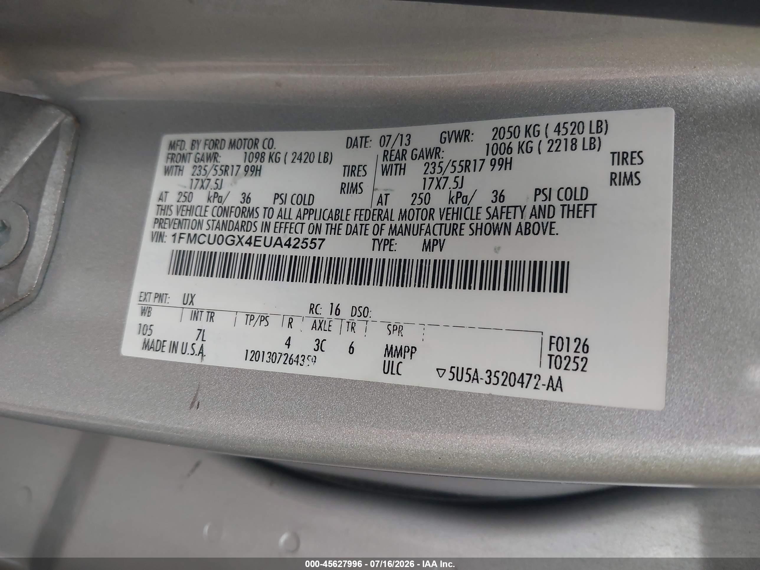 2014 Ford Escape Se Silver vin: 1FMCU0GX4EUA42557