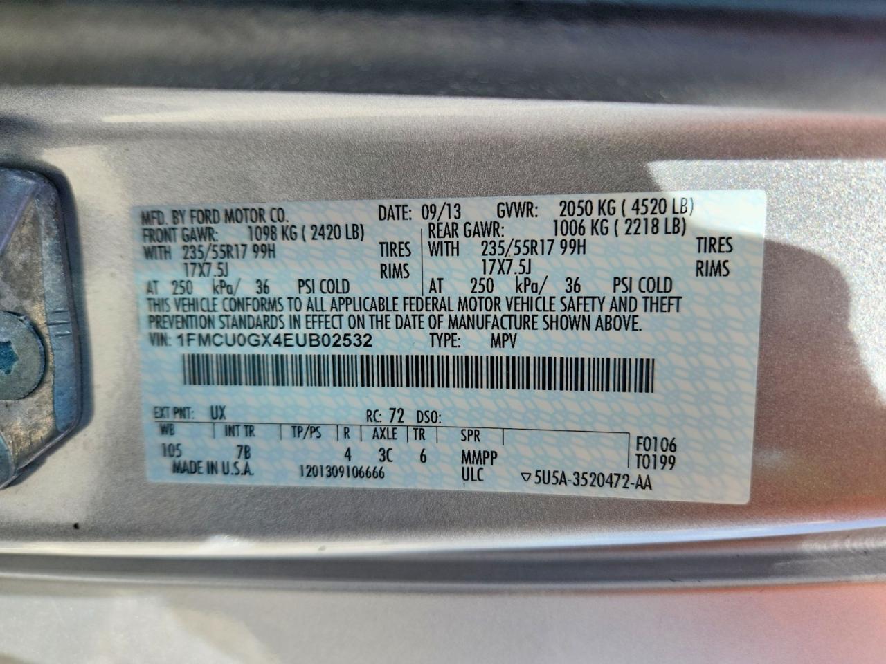 2014 Ford Escape Se Silver vin: 1FMCU0GX4EUB02532