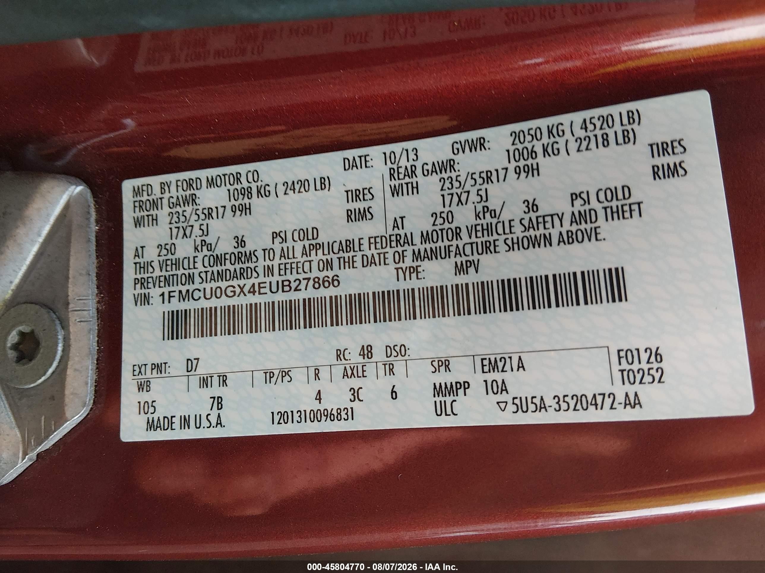 2014 Ford Escape Se Maroon vin: 1FMCU0GX4EUB27866
