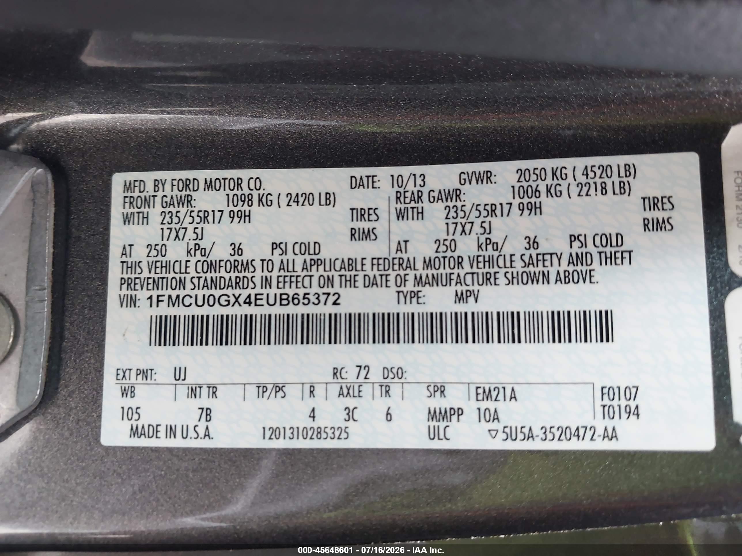 2014 Ford Escape Se Gray vin: 1FMCU0GX4EUB65372