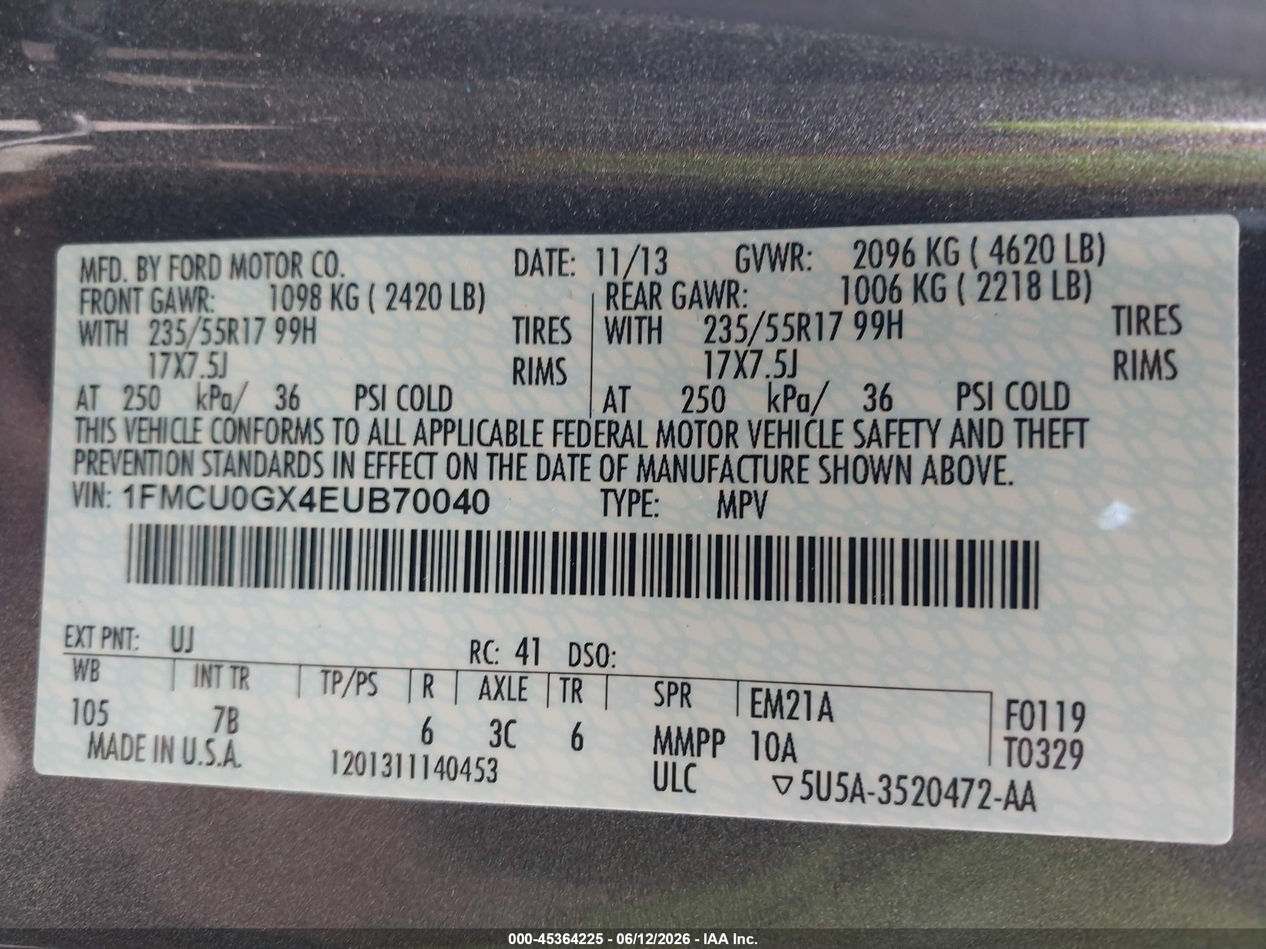 2014 Ford Escape Se Серый vin: 1FMCU0GX4EUB70040