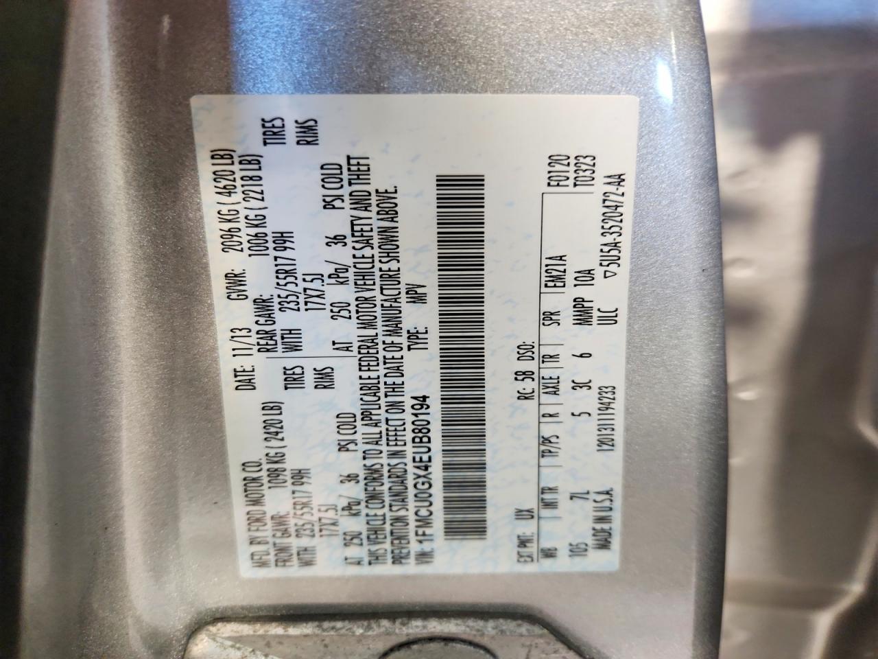 2014 Ford Escape Se Silver vin: 1FMCU0GX4EUB80194