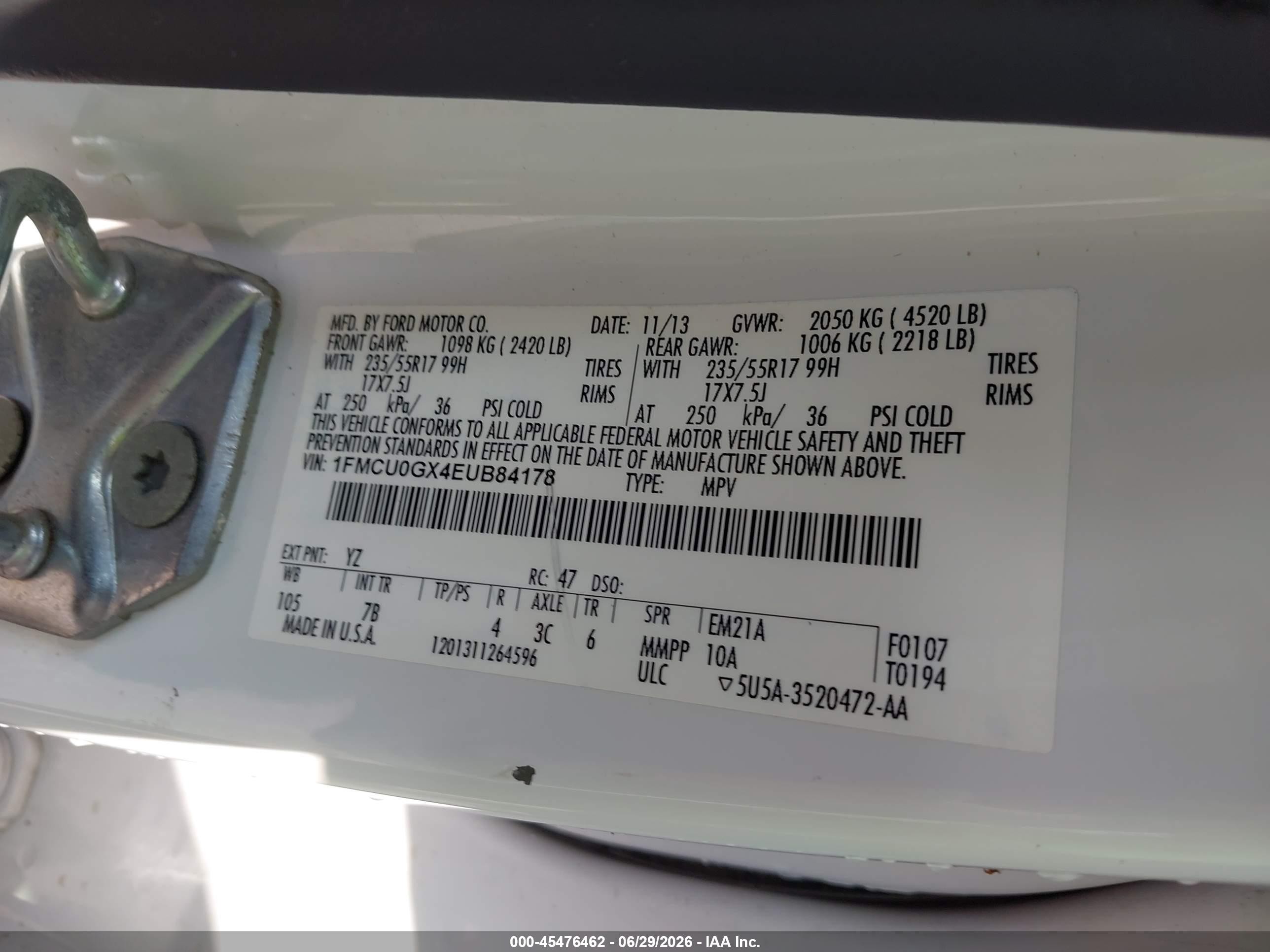 2014 Ford Escape Se White vin: 1FMCU0GX4EUB84178