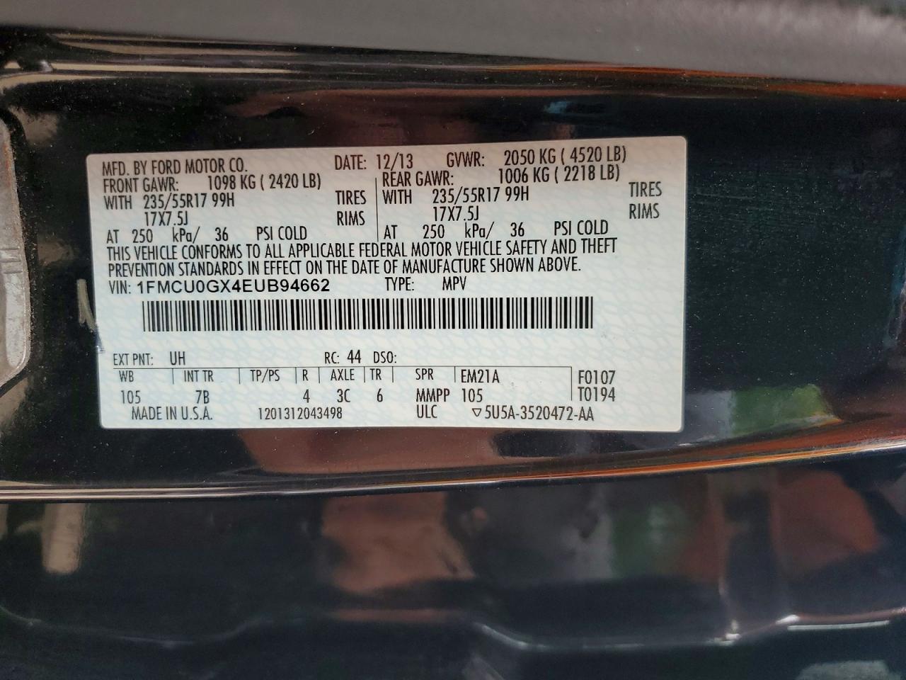 2014 Ford Escape Se Black vin: 1FMCU0GX4EUB94662