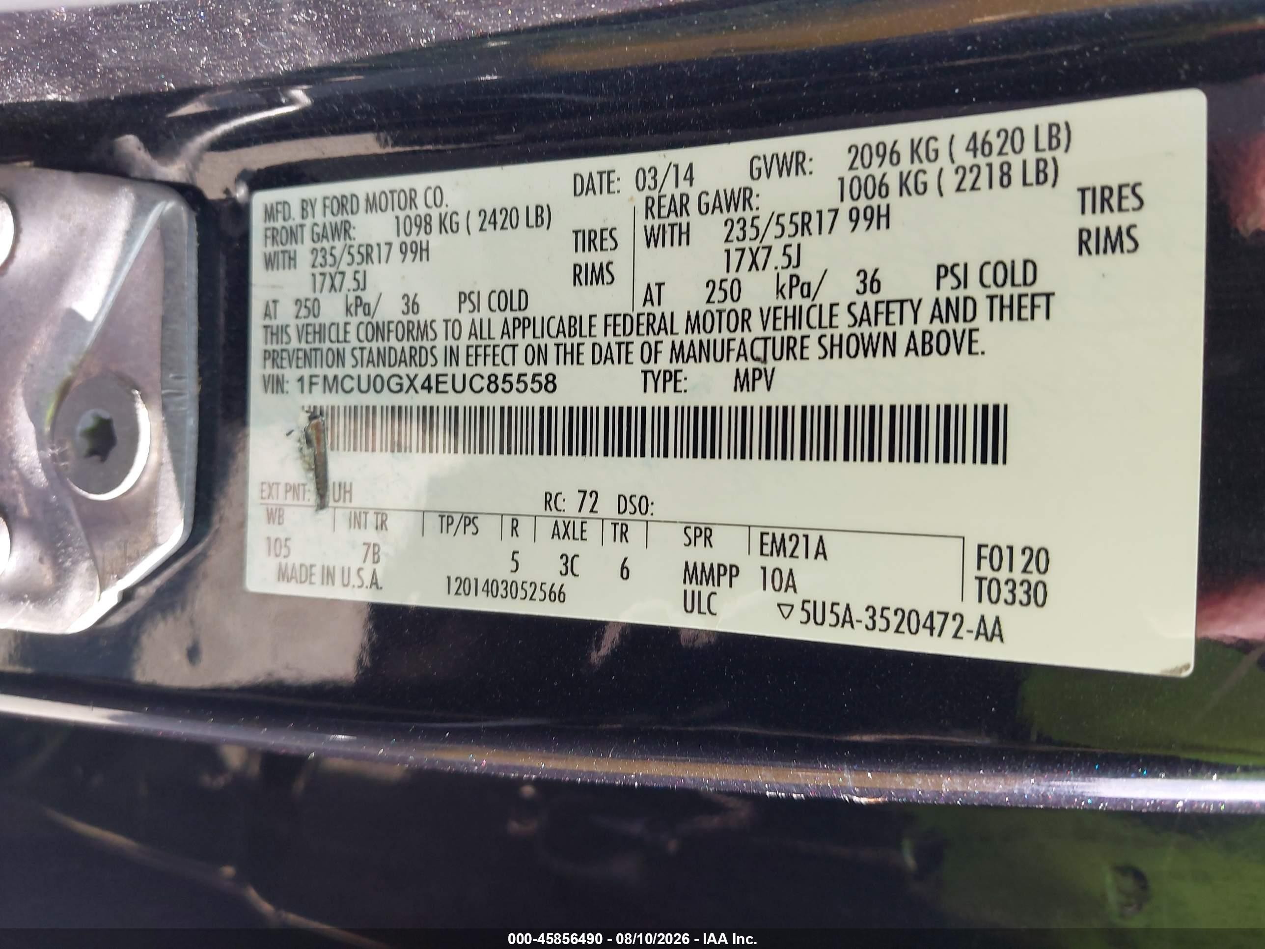 2014 Ford Escape Se Black vin: 1FMCU0GX4EUC85558