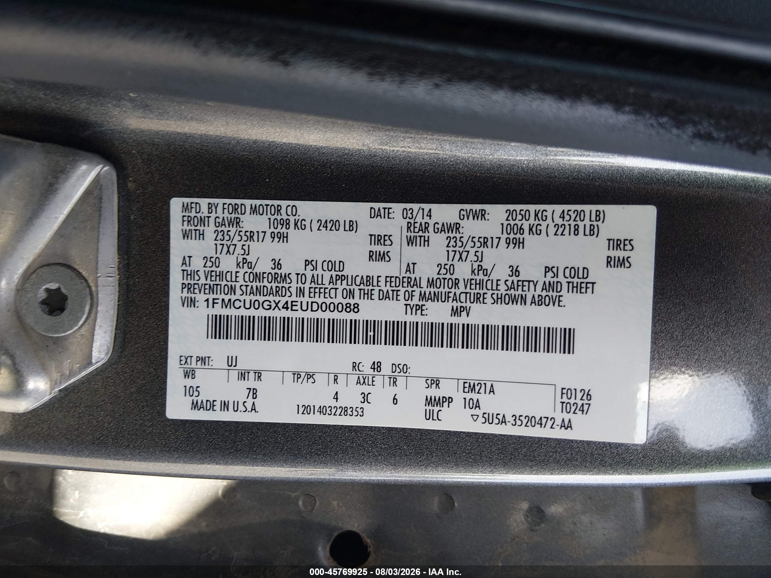 2014 Ford Escape Se Gray vin: 1FMCU0GX4EUD00088