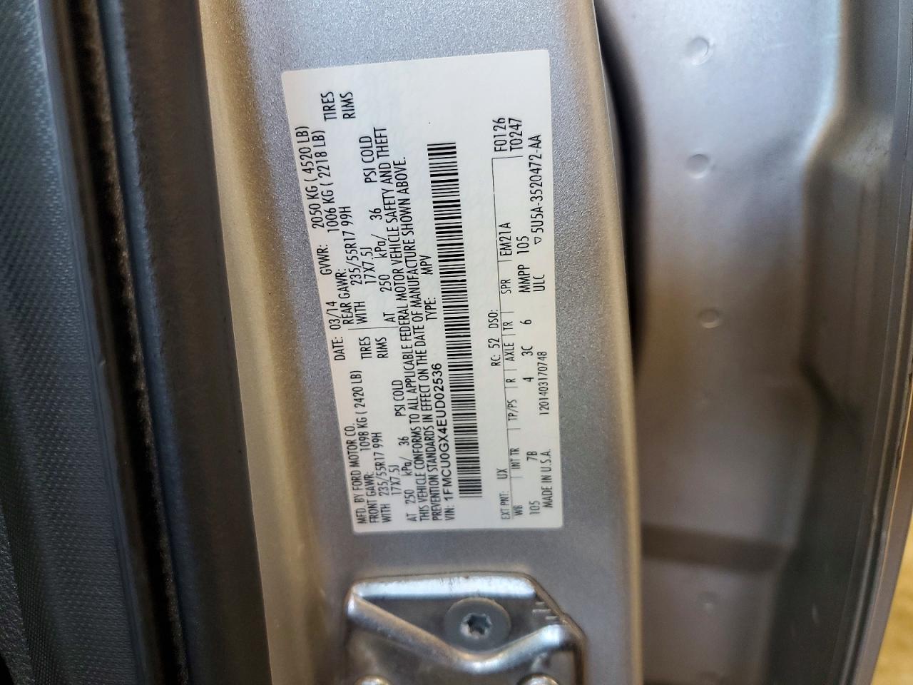 2014 Ford Escape Se Silver vin: 1FMCU0GX4EUD02536