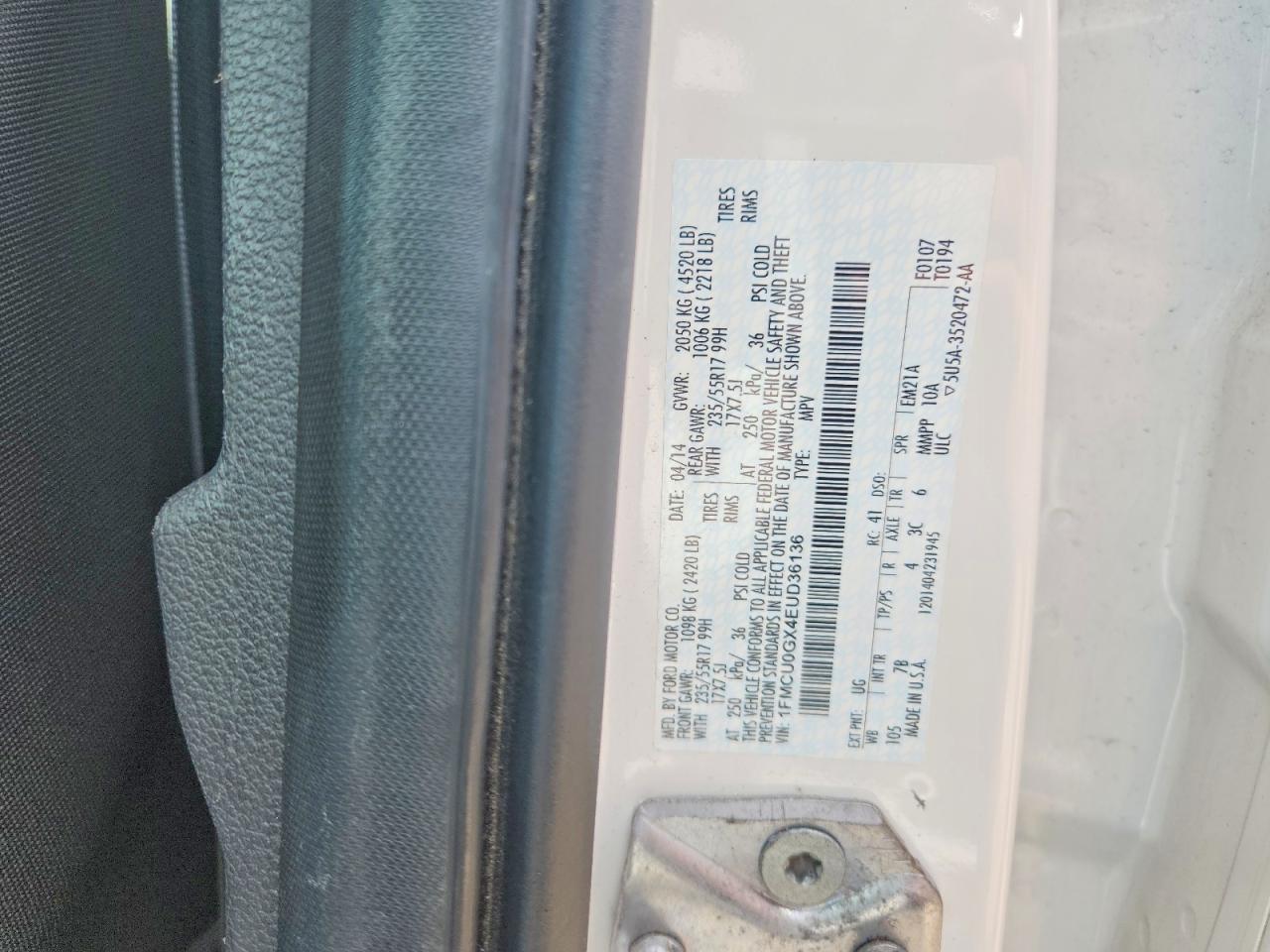 2014 Ford Escape Se White vin: 1FMCU0GX4EUD36136