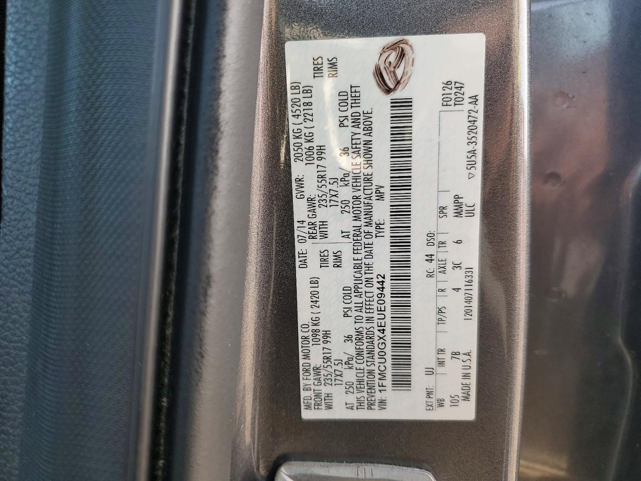 2014 Ford Escape Se Gray vin: 1FMCU0GX4EUE09442