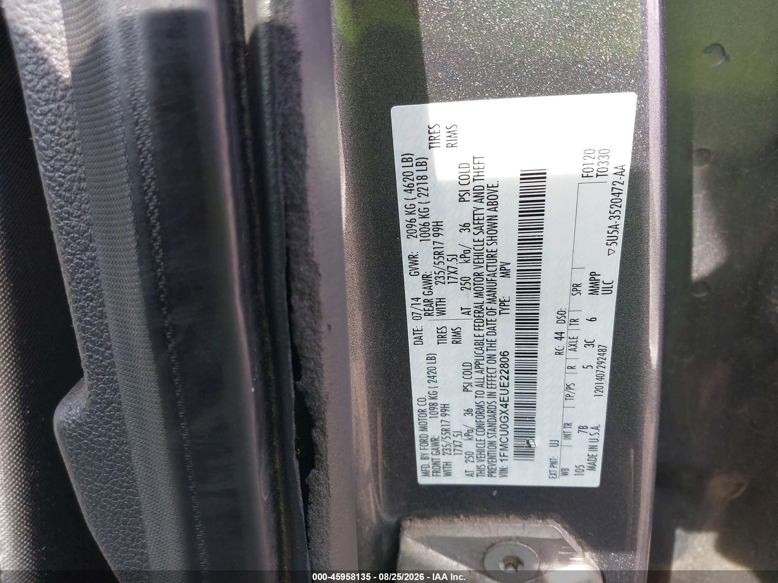 2014 Ford Escape Se Gray vin: 1FMCU0GX4EUE22806