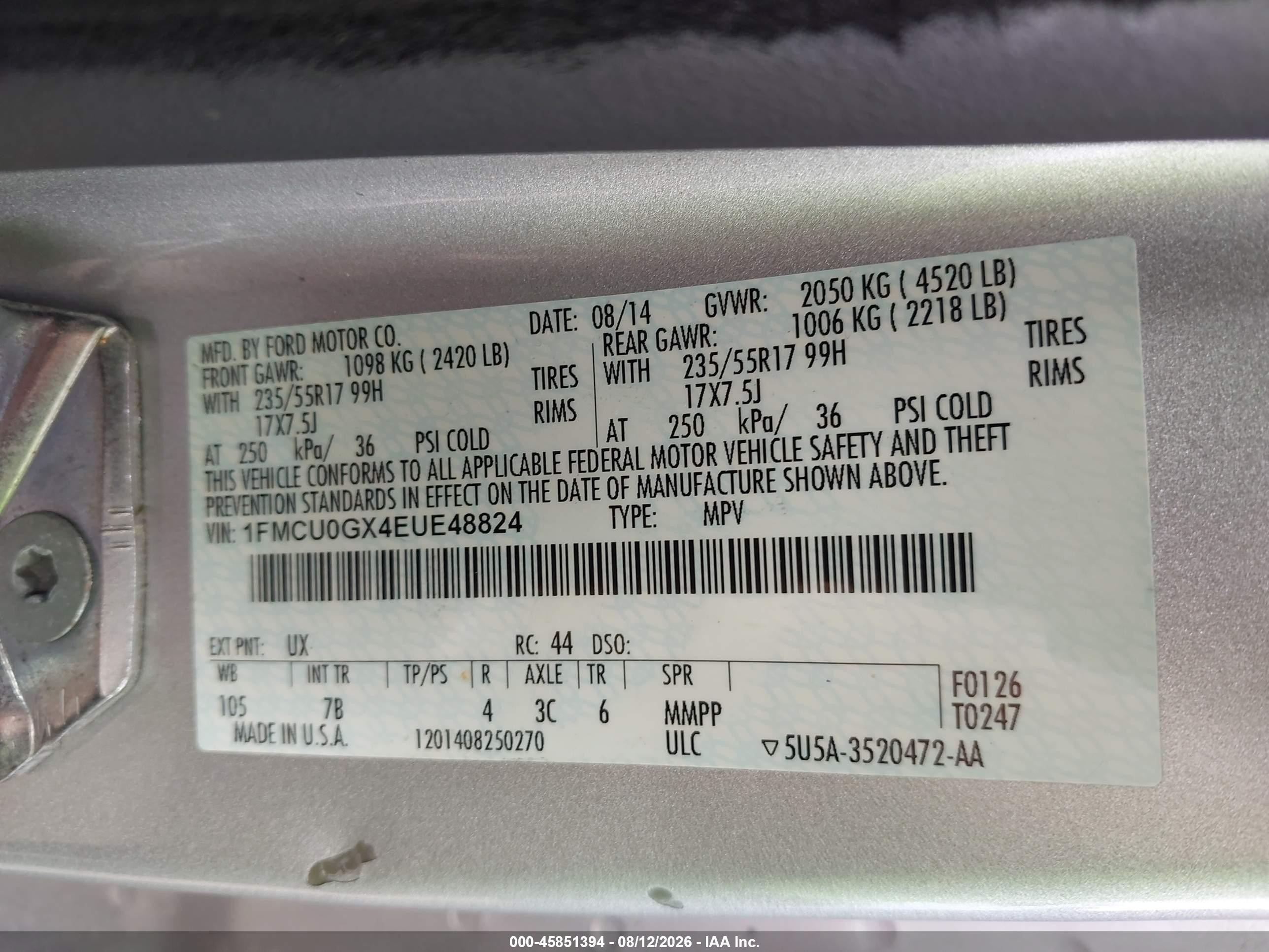 2014 Ford Escape Se Silver vin: 1FMCU0GX4EUE48824