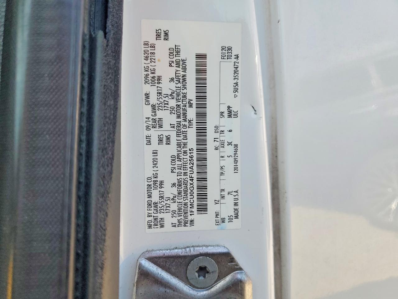 2015 Ford Escape Se White vin: 1FMCU0GX4FUA25615