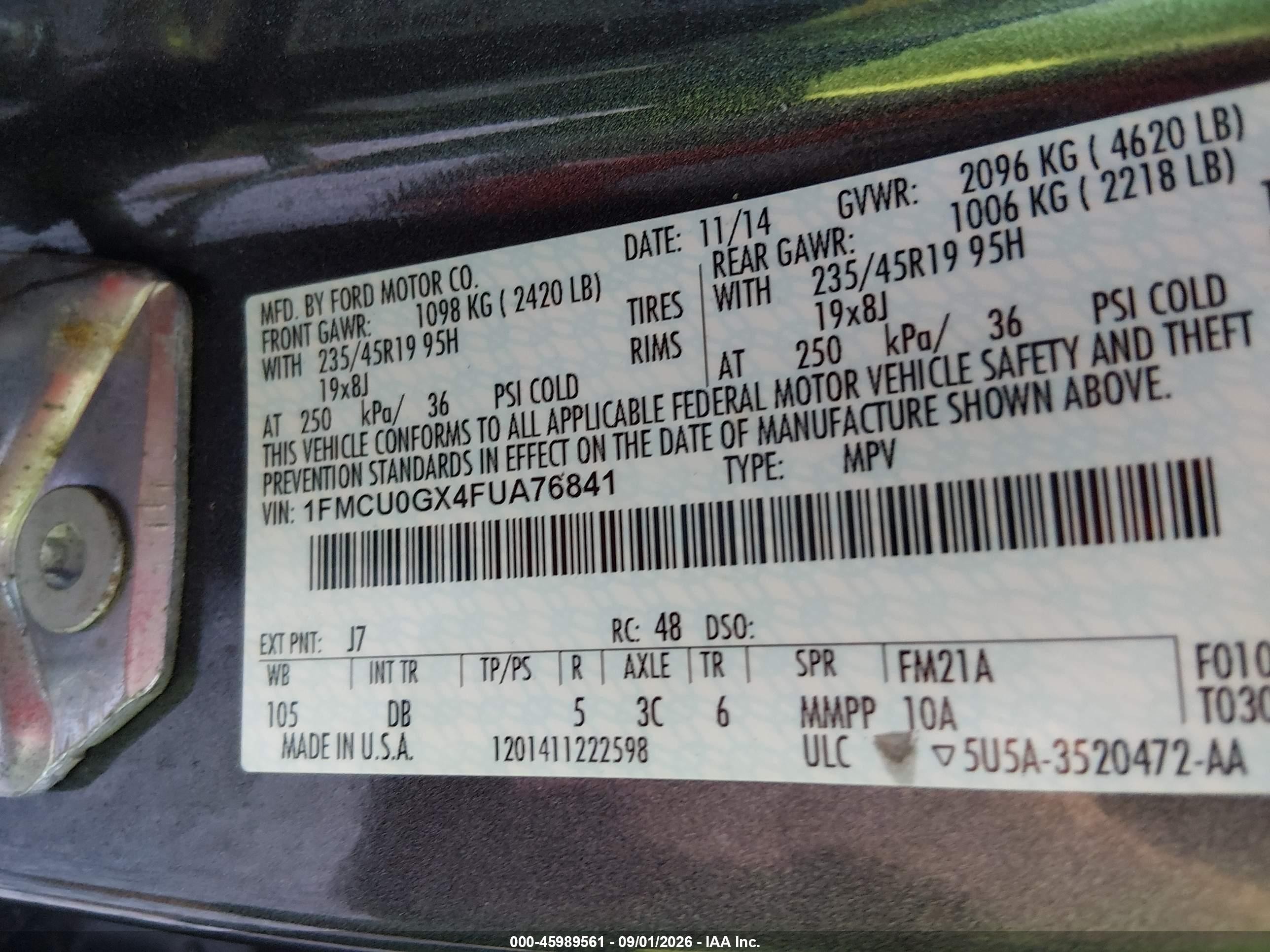 2015 Ford Escape Se Gray vin: 1FMCU0GX4FUA76841