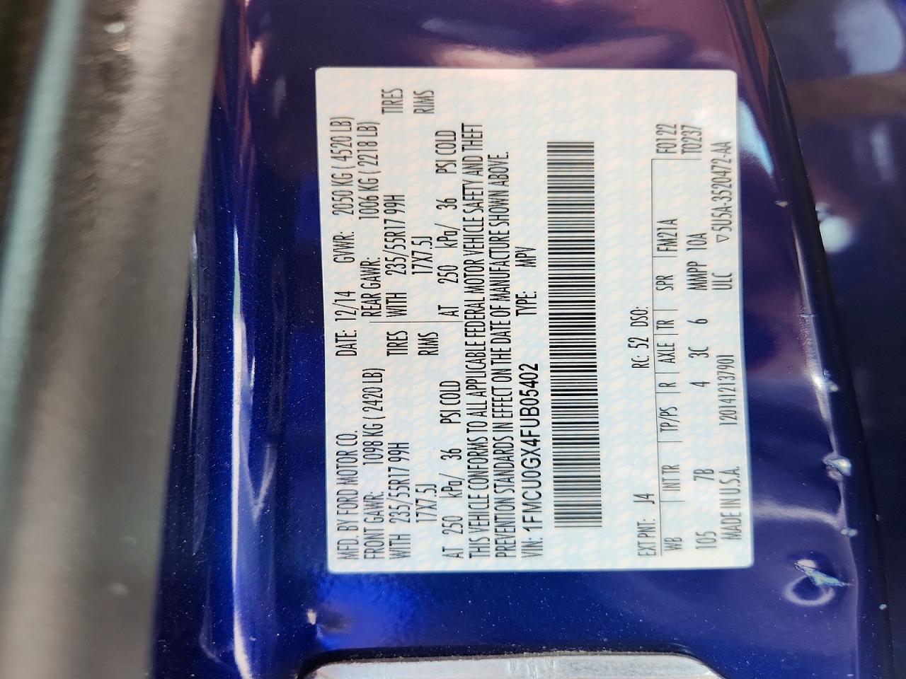 2015 Ford Escape Se Blue vin: 1FMCU0GX4FUB05402