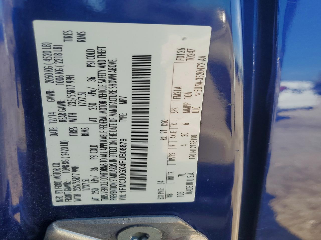 2015 Ford Escape Se Blue vin: 1FMCU0GX4FUB08879