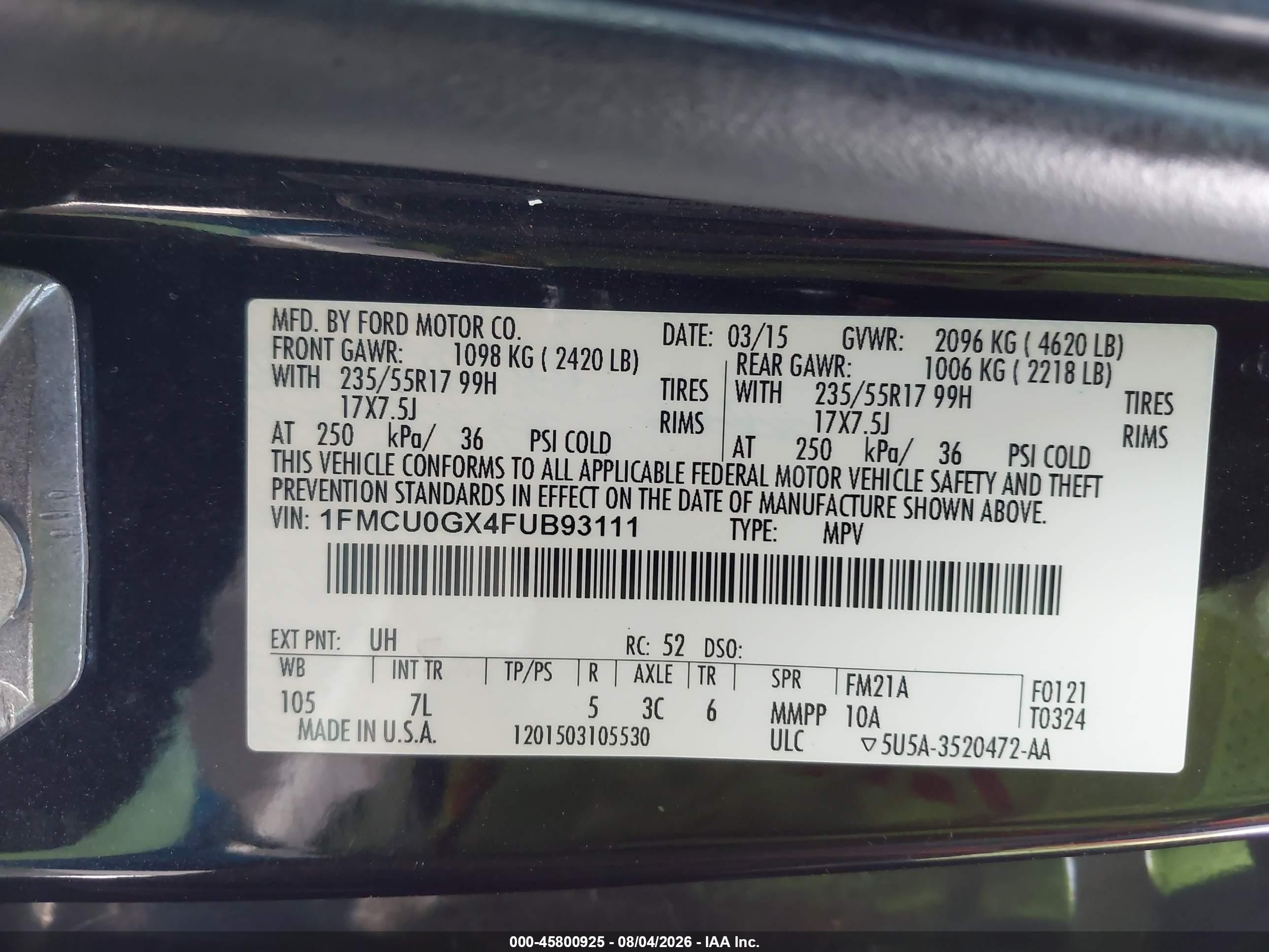 2015 Ford Escape Se Black vin: 1FMCU0GX4FUB93111