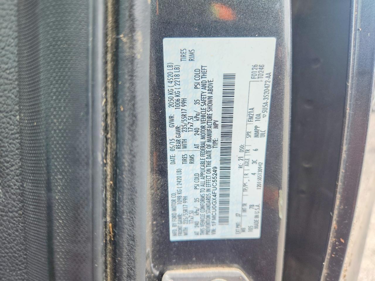 2015 Ford Escape Se Серый vin: 1FMCU0GX4FUC55249