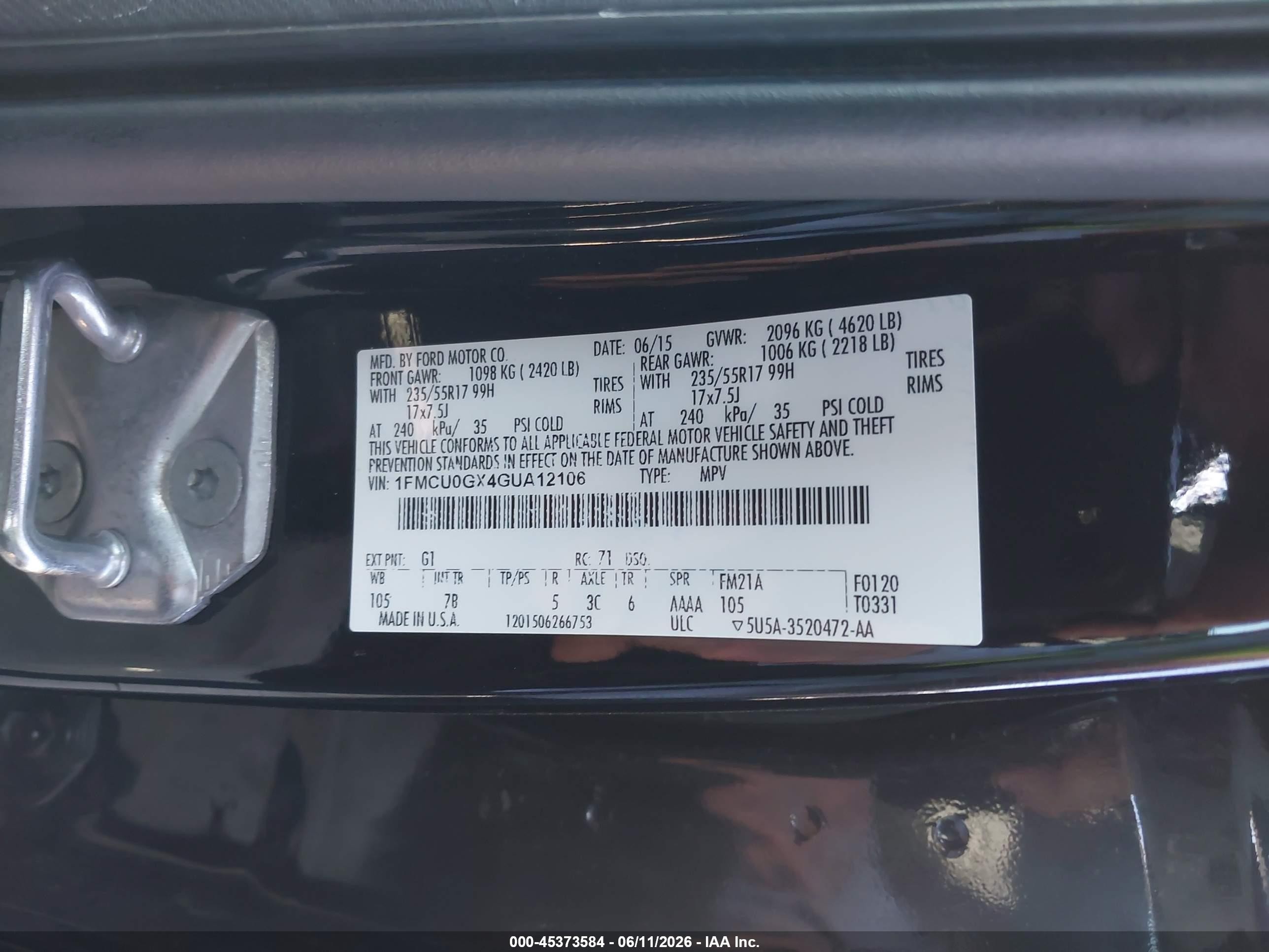 2016 Ford Escape Se Black vin: 1FMCU0GX4GUA12106