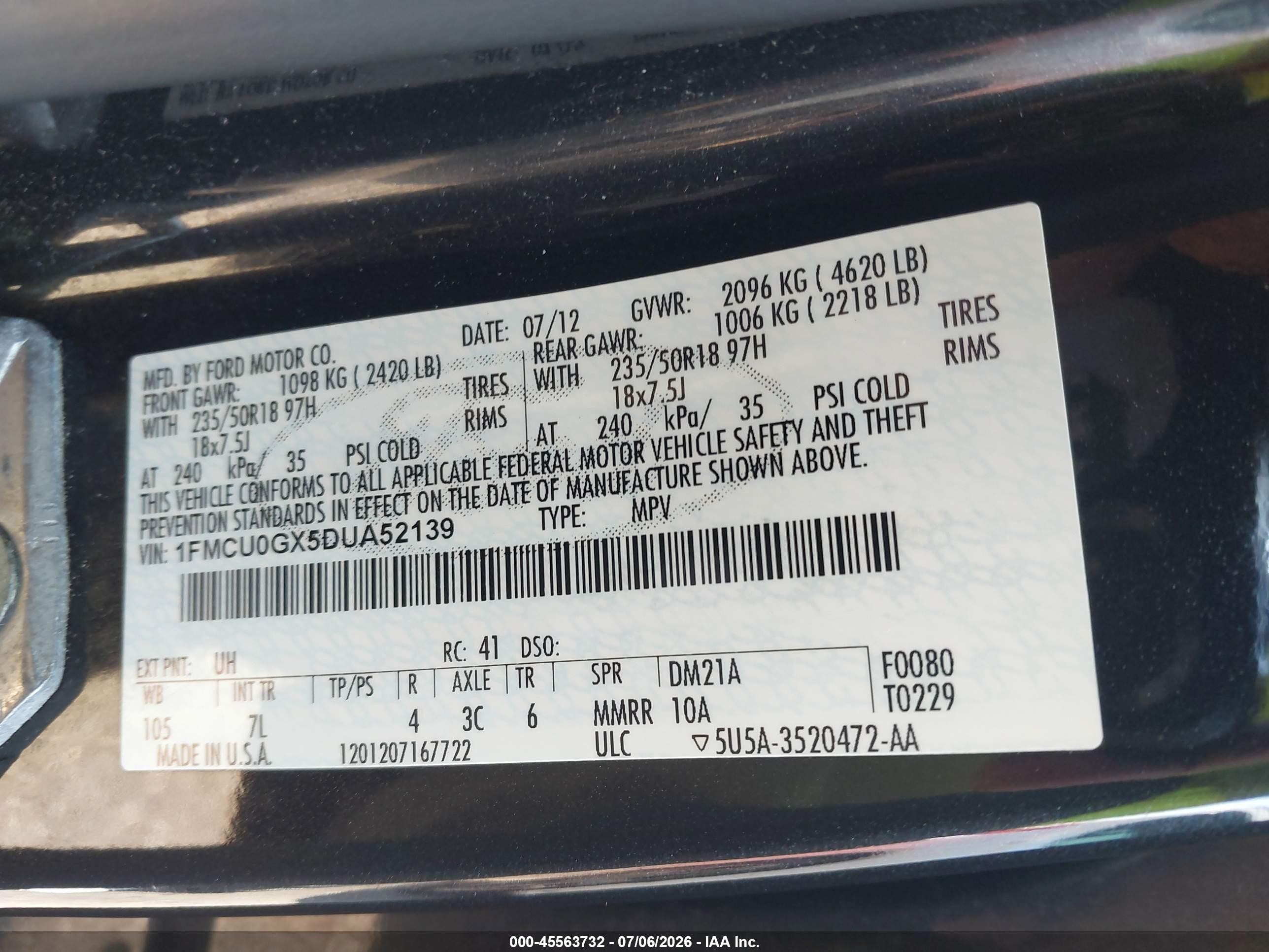 2013 Ford Escape Se Black vin: 1FMCU0GX5DUA52139