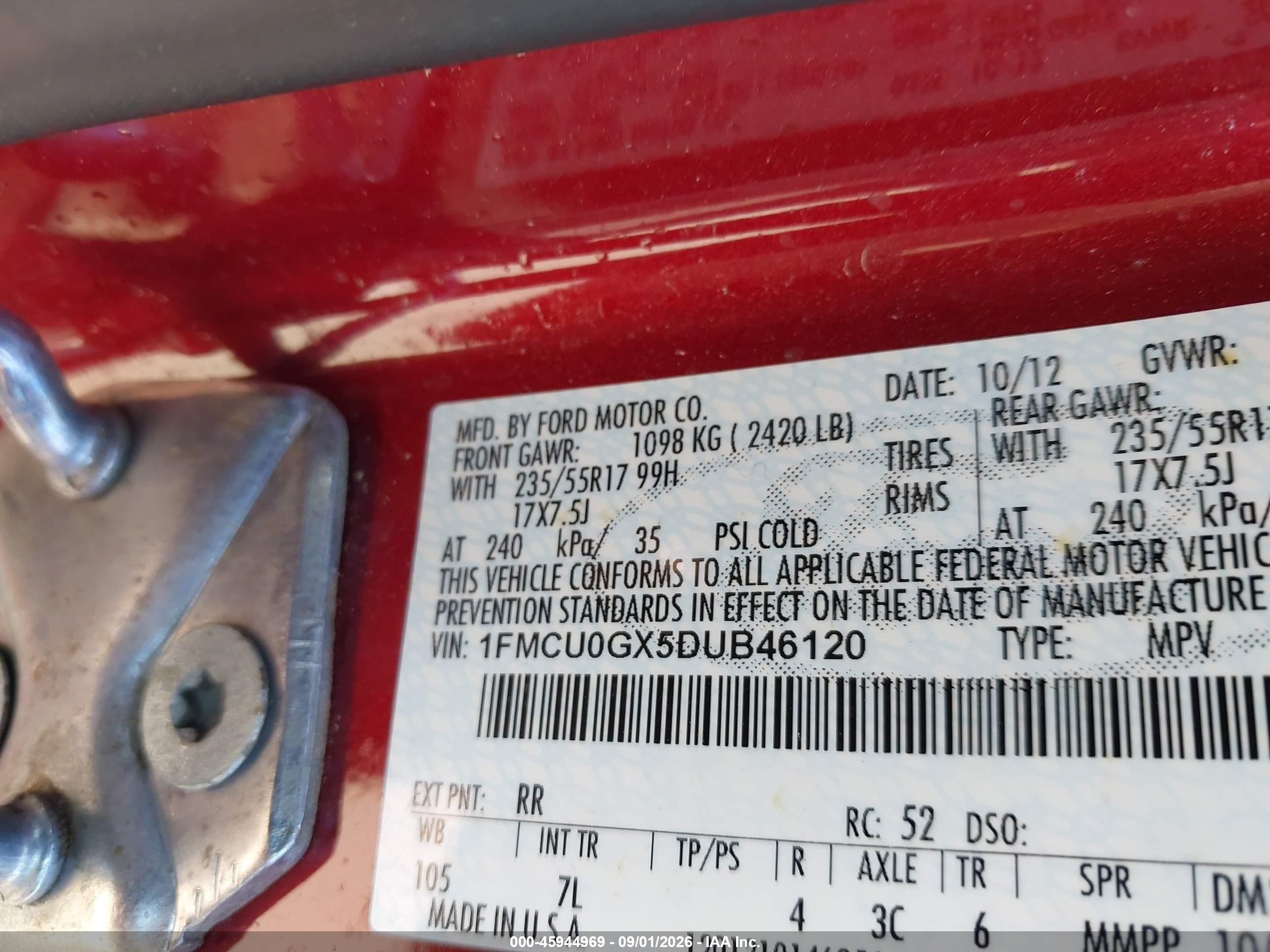 2013 Ford Escape Se Red vin: 1FMCU0GX5DUB46120