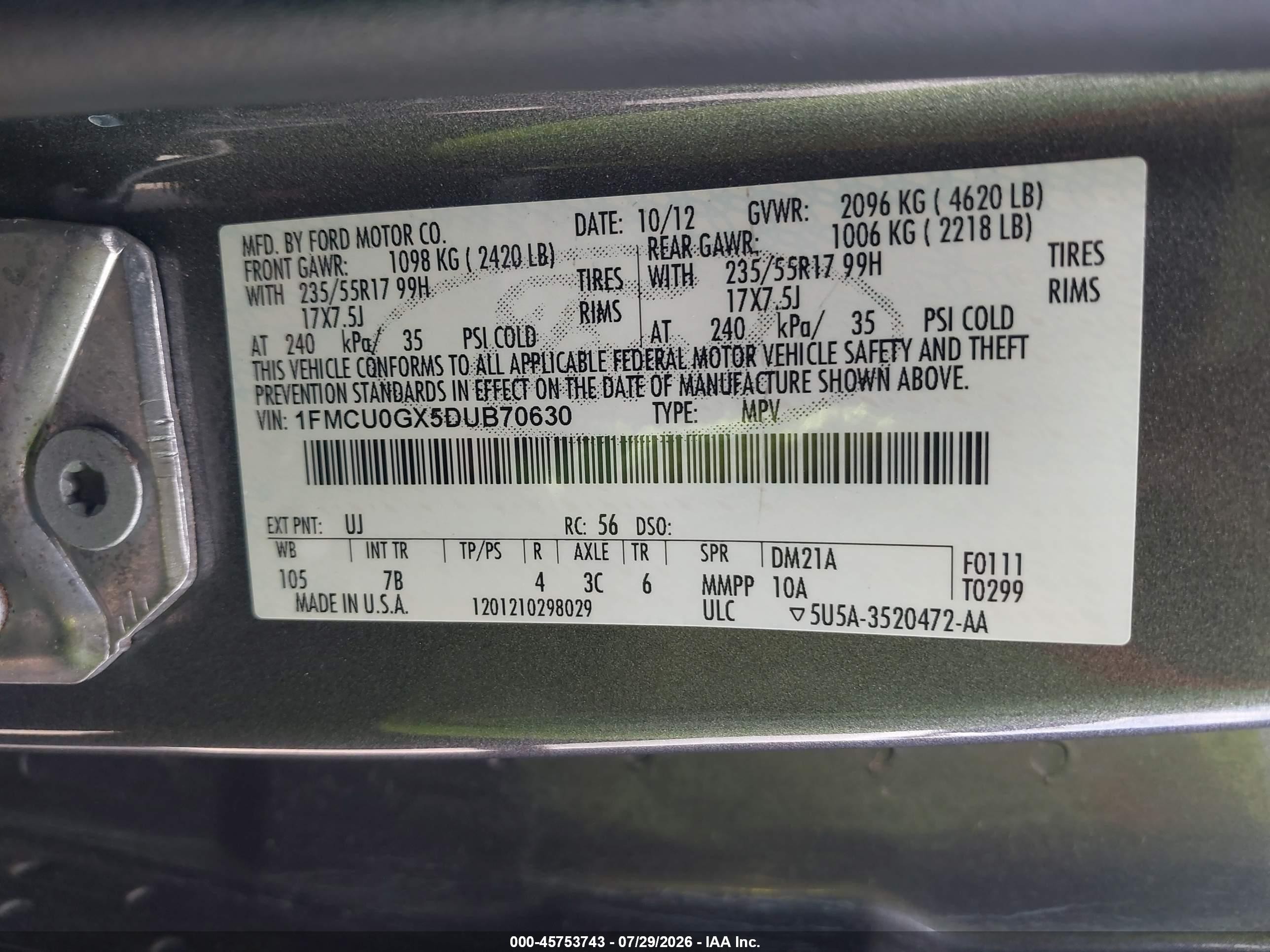 2013 Ford Escape Se Gray vin: 1FMCU0GX5DUB70630