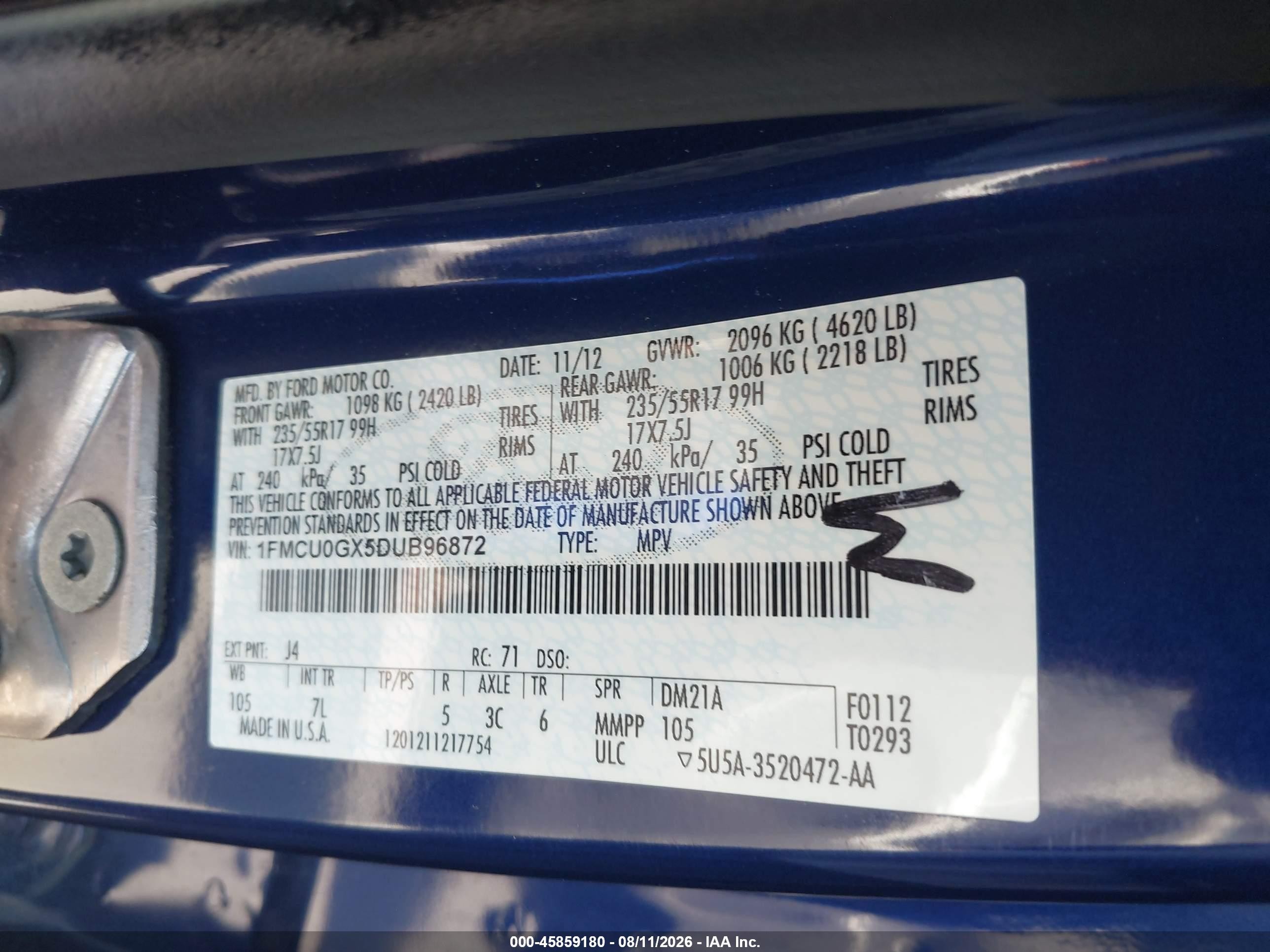 2013 Ford Escape Se Blue vin: 1FMCU0GX5DUB96872