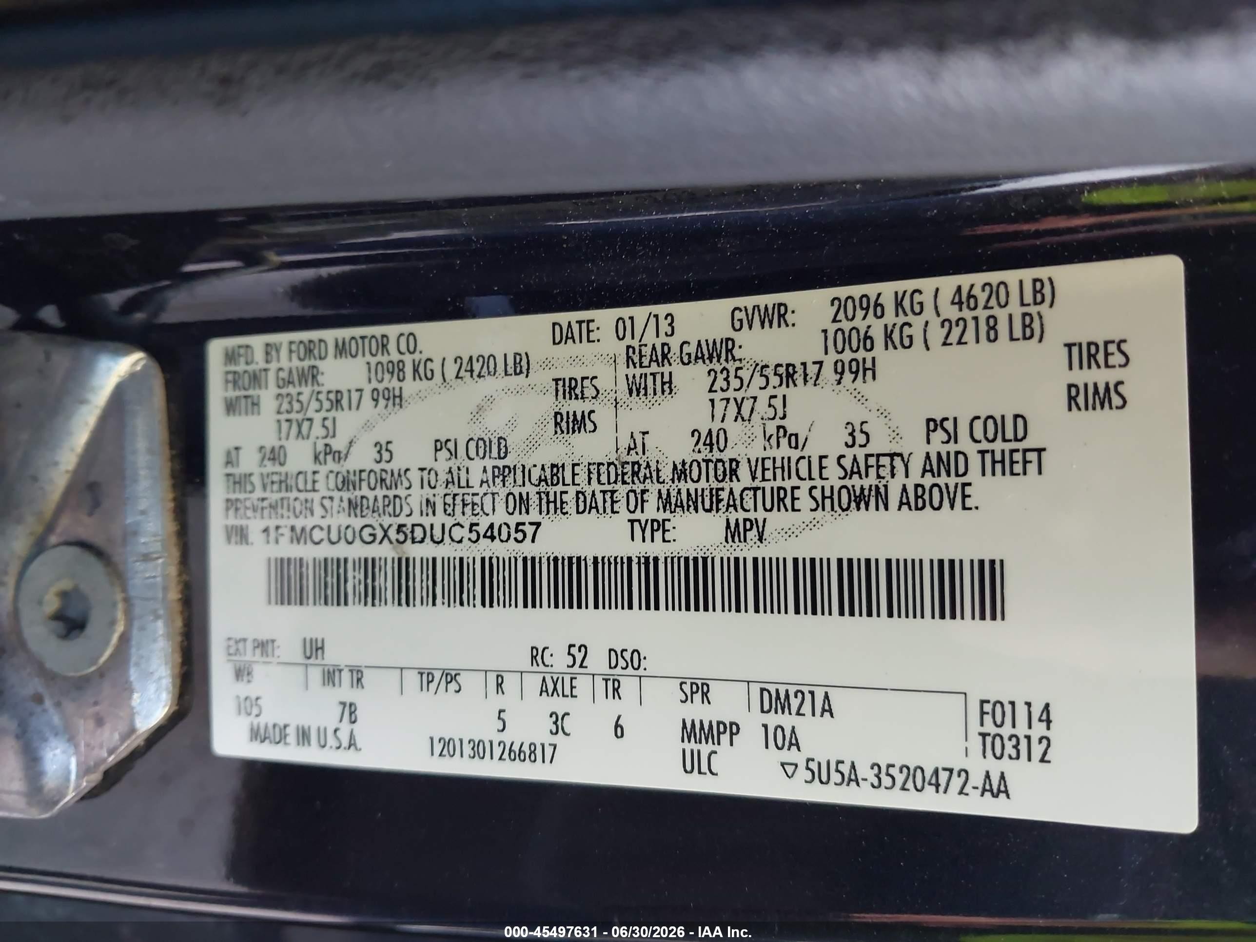 2013 Ford Escape Se Black vin: 1FMCU0GX5DUC54057