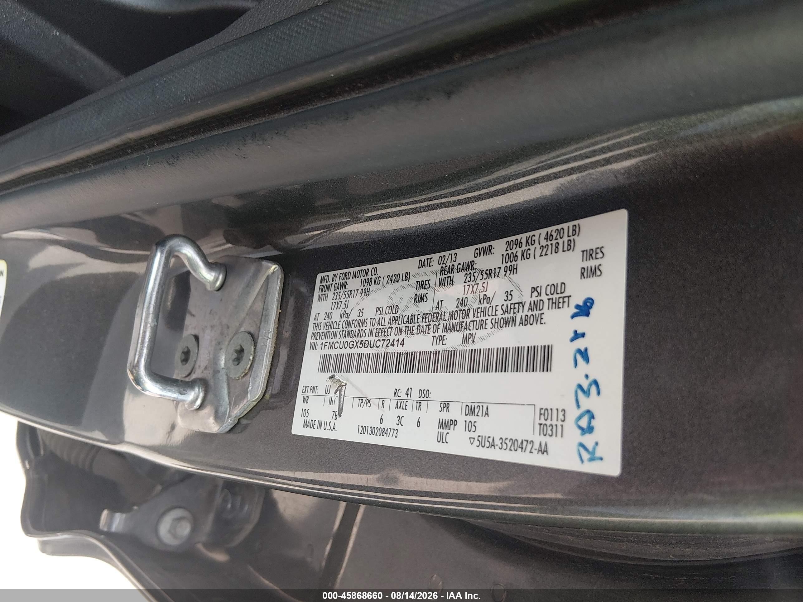 2013 Ford Escape Se Gray vin: 1FMCU0GX5DUC72414