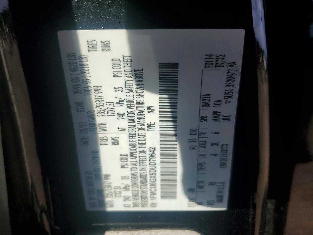 2013 Ford Escape Black vin: 1FMCU0GX5DUD79642