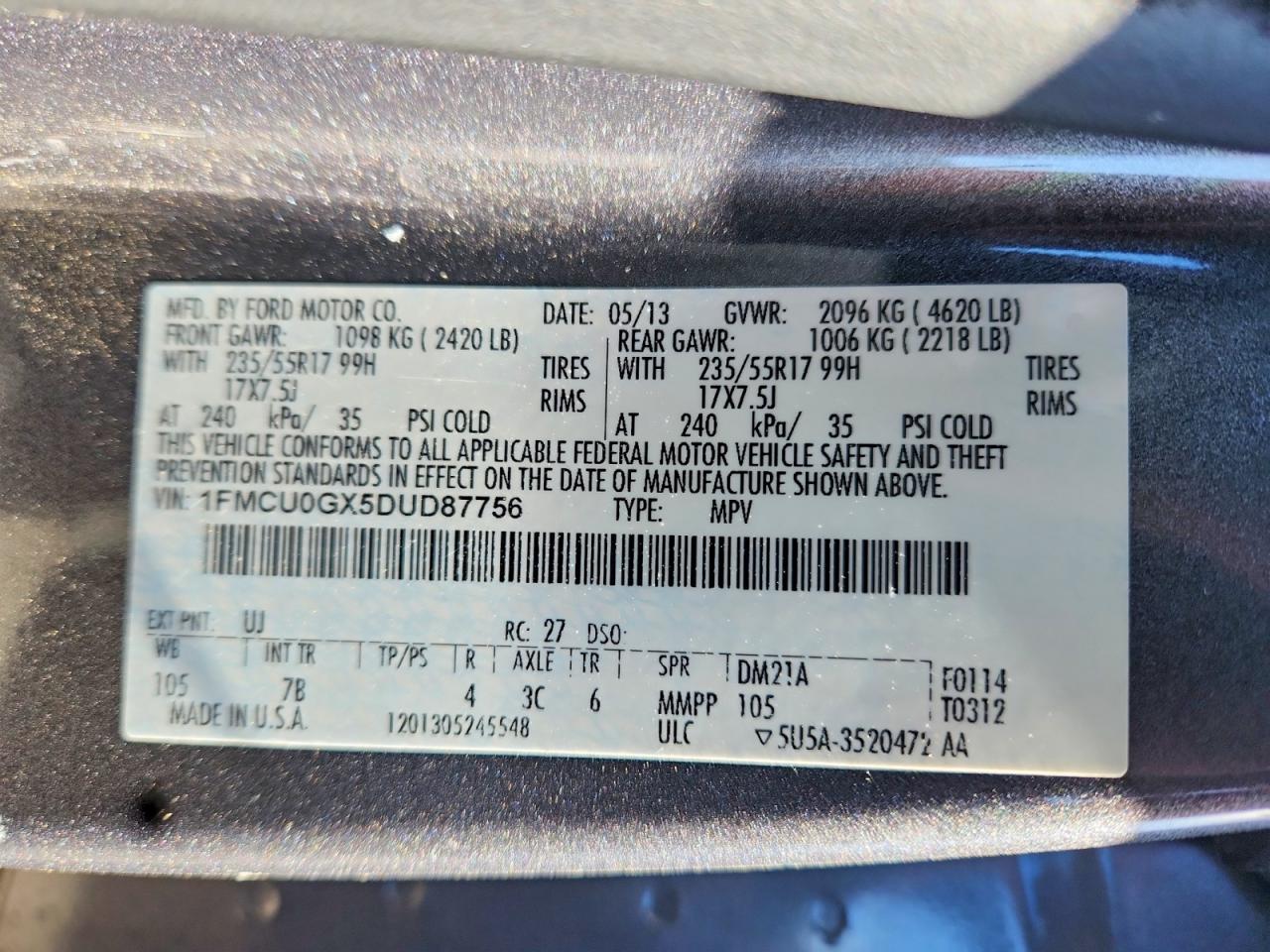 2013 Ford Escape Se Gray vin: 1FMCU0GX5DUD87756