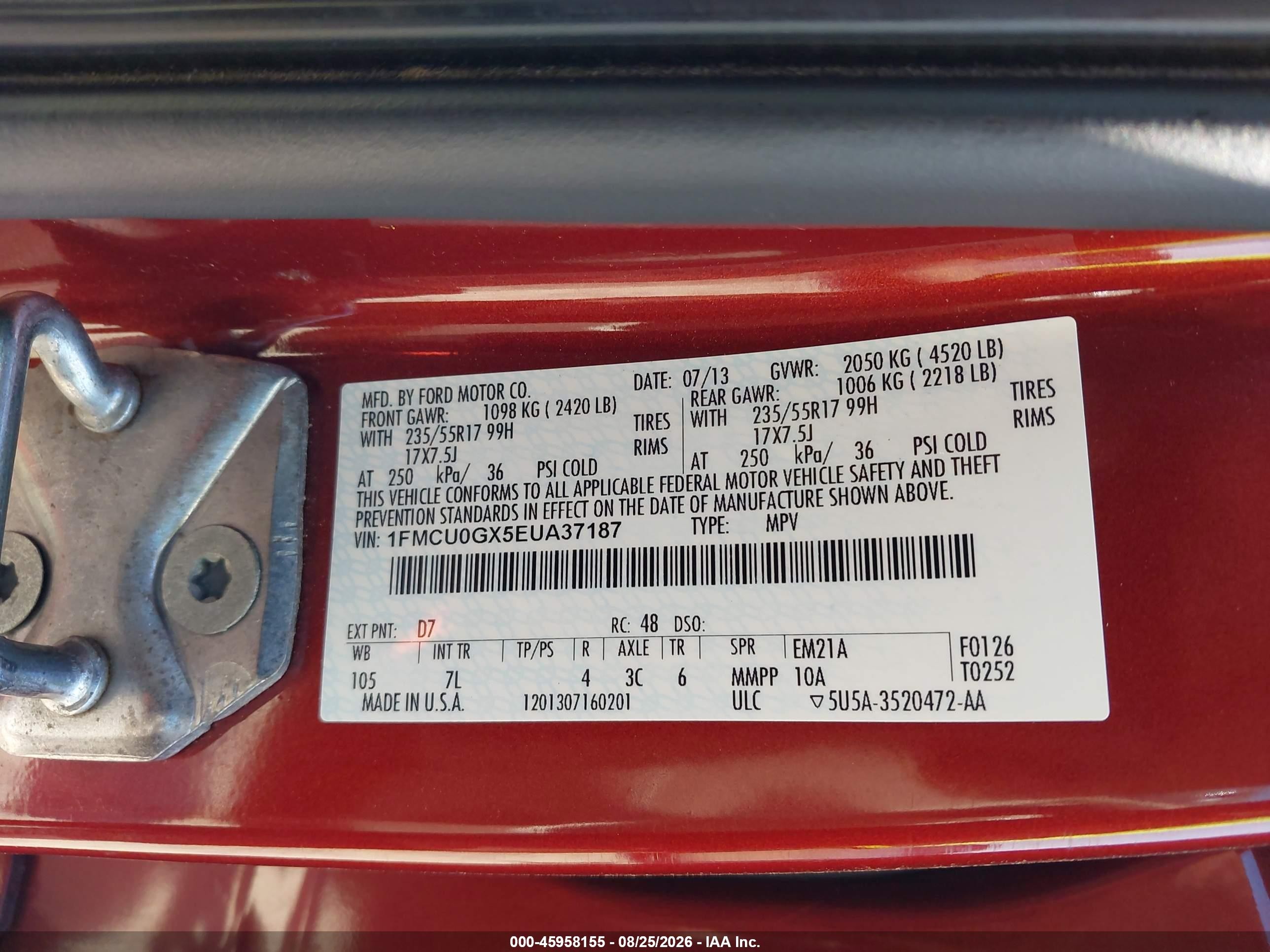 2014 Ford Escape Se Red vin: 1FMCU0GX5EUA37187