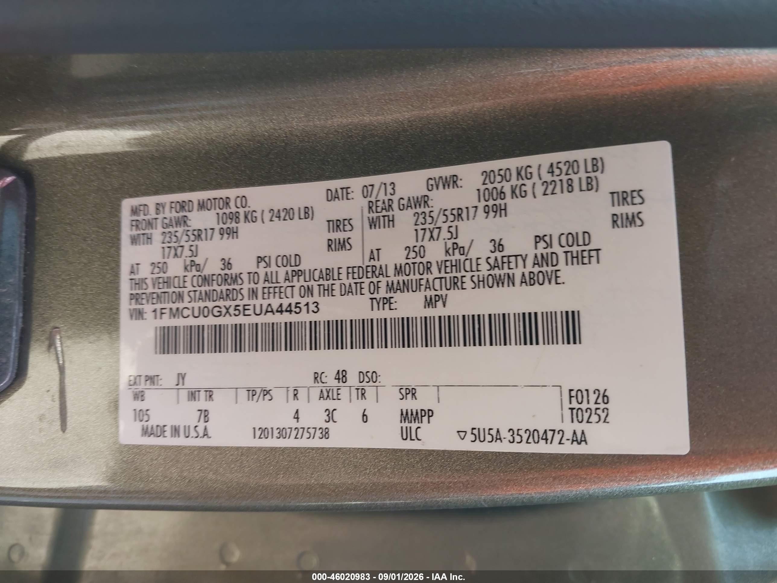 2014 Ford Escape Se Green vin: 1FMCU0GX5EUA44513