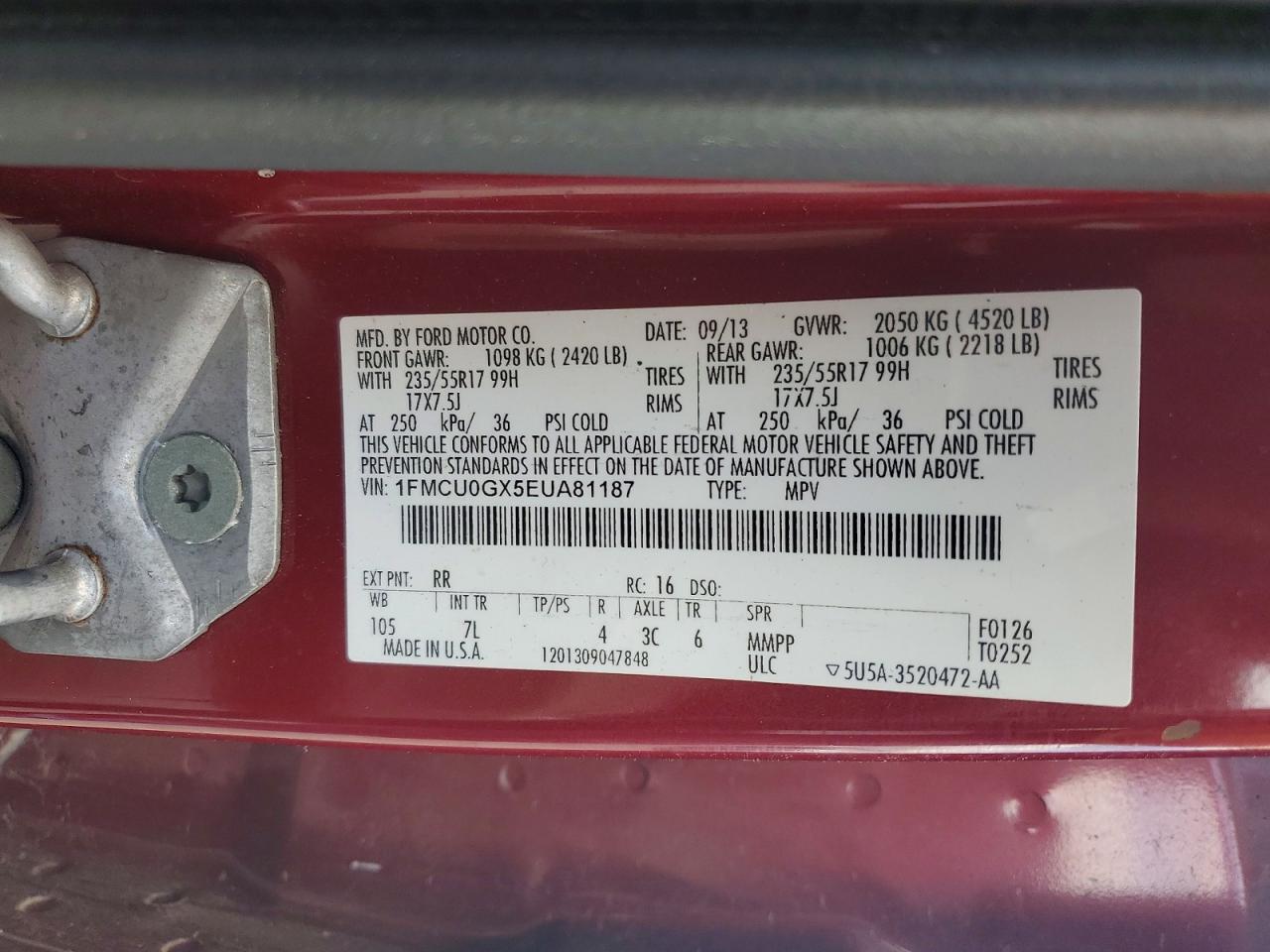 2014 Ford Escape Se Red vin: 1FMCU0GX5EUA81187
