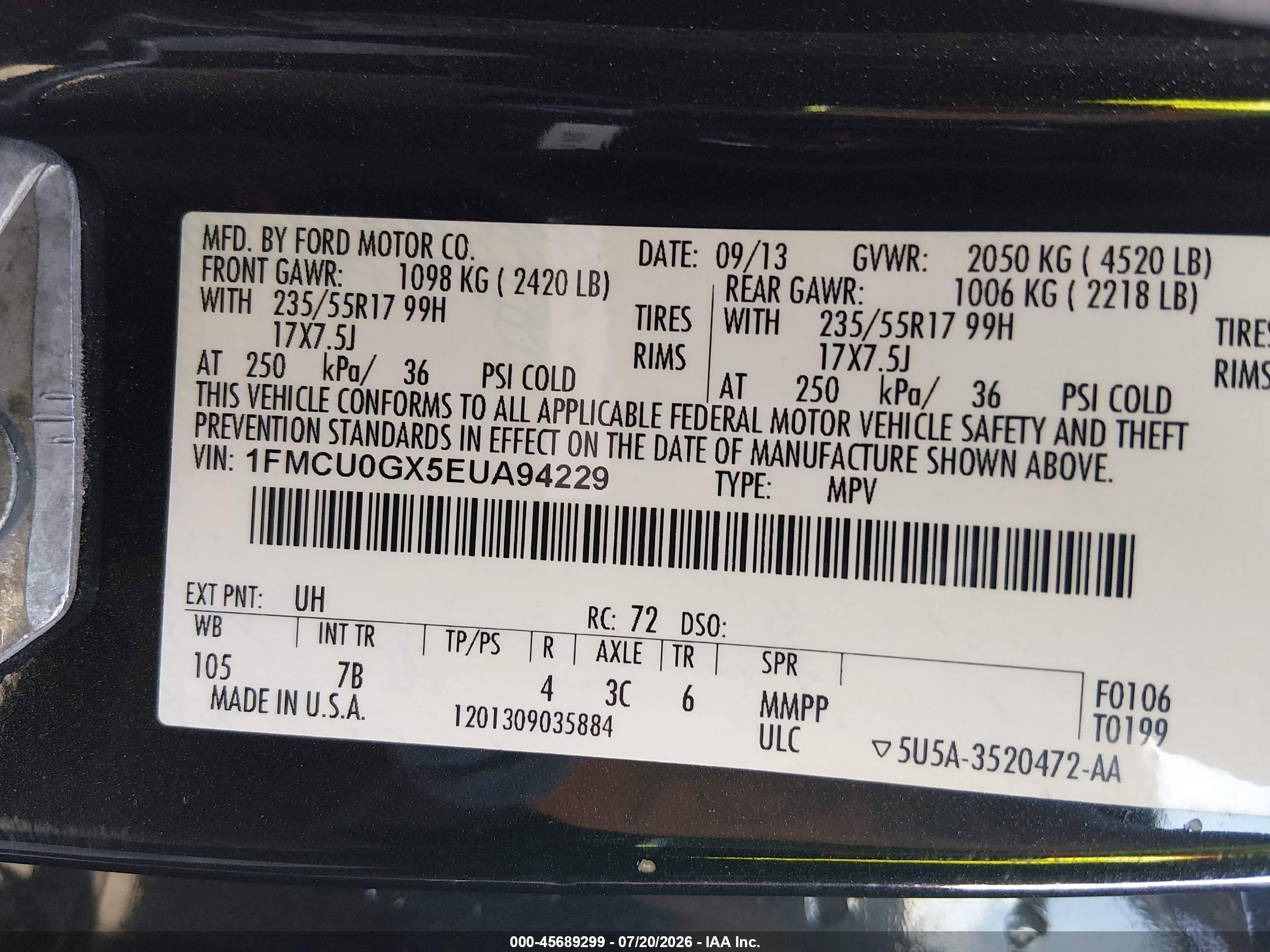 2014 Ford Escape Se Black vin: 1FMCU0GX5EUA94229