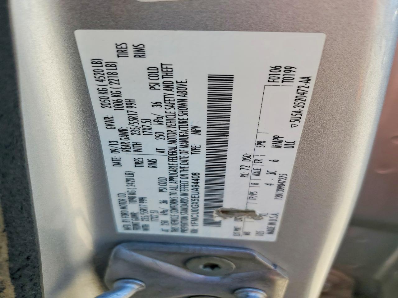 2014 Ford Escape Se Silver vin: 1FMCU0GX5EUA94408