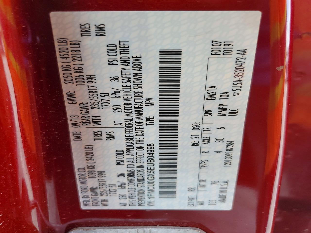 2014 Ford Escape Se Red vin: 1FMCU0GX5EUB04998