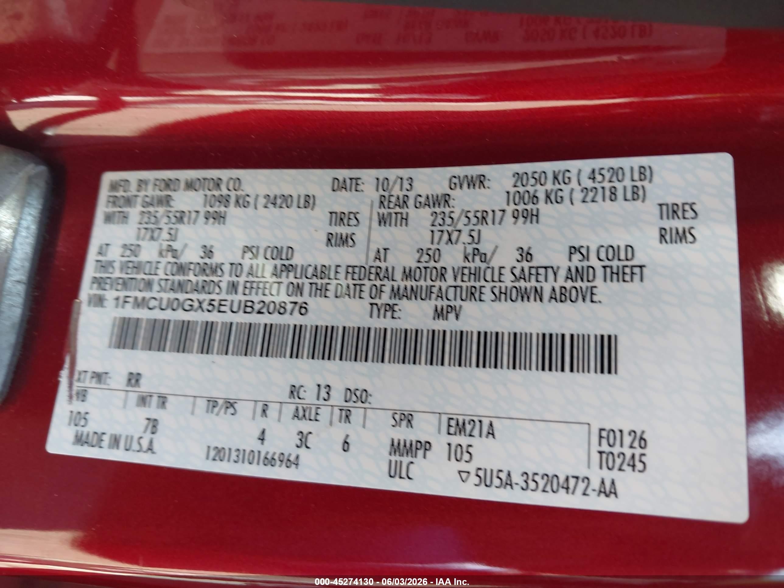 2014 Ford Escape Se Red vin: 1FMCU0GX5EUB20876