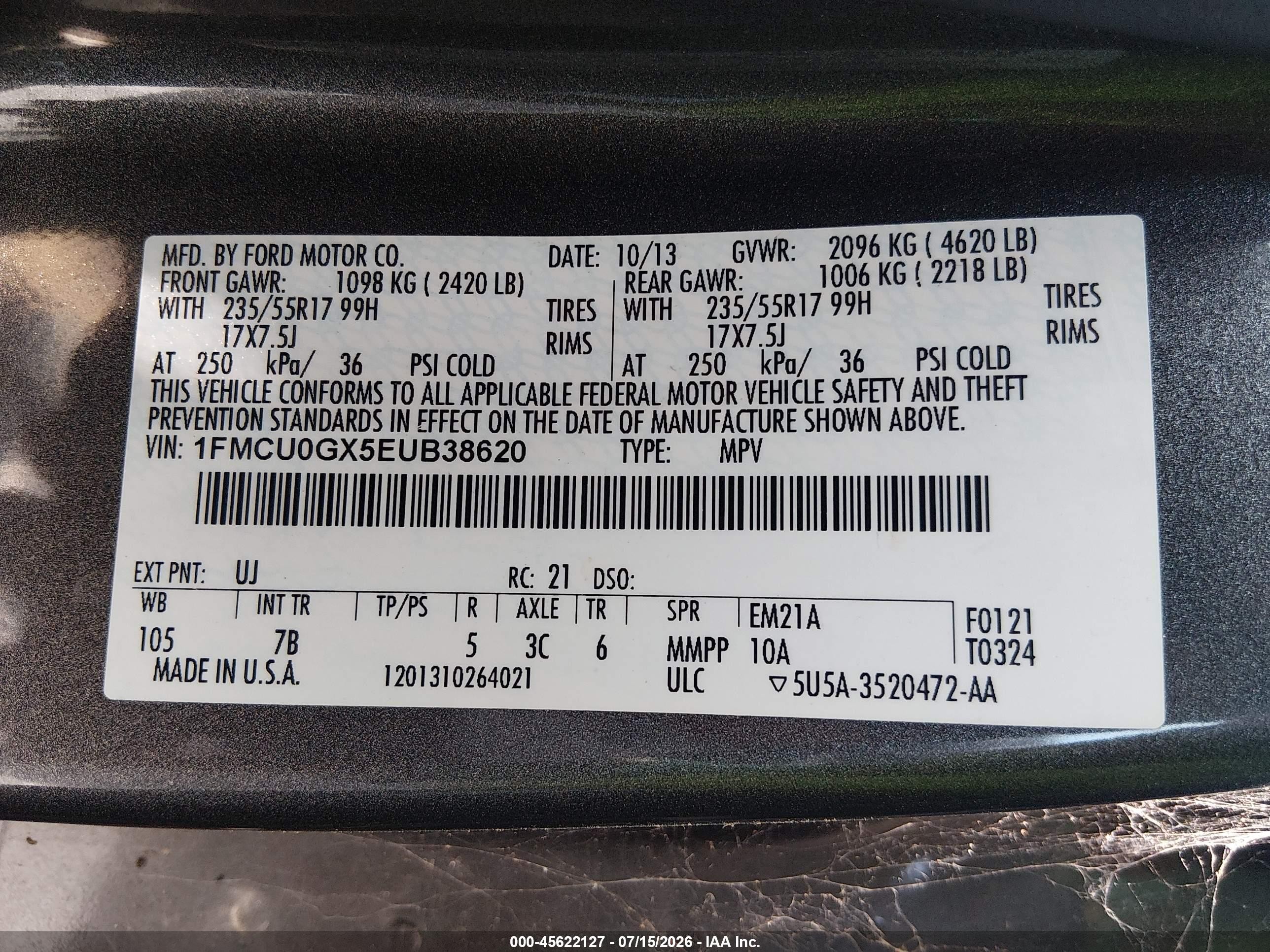 2014 Ford Escape Se Gray vin: 1FMCU0GX5EUB38620